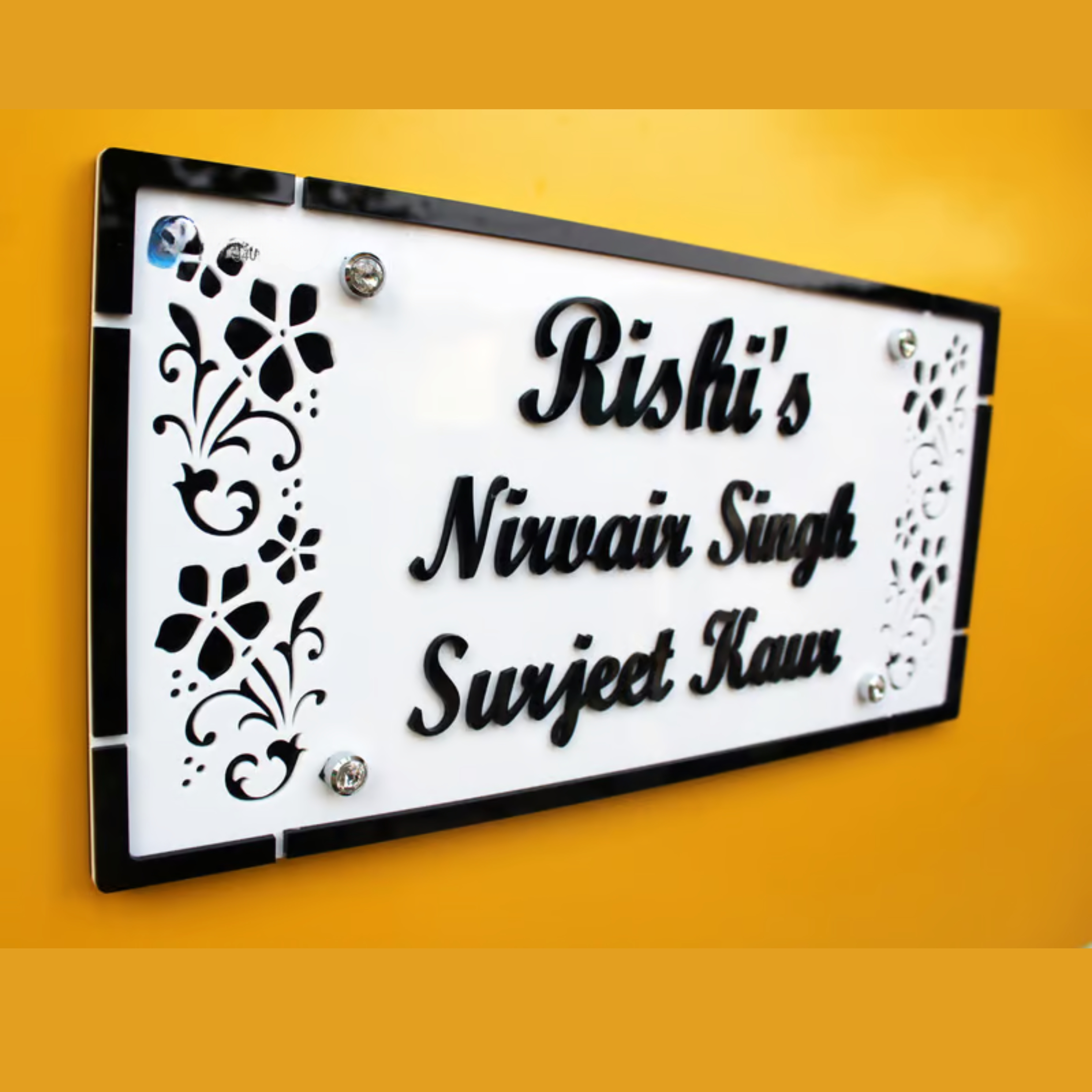 RetroVesta Custom Acrylic Name Plate for Home & Office - Waterproof Designer Door Sign, 6x12 Inches, Ideal for Flats, Apartments & Outdoor Entrances 017 WB&B-Flower