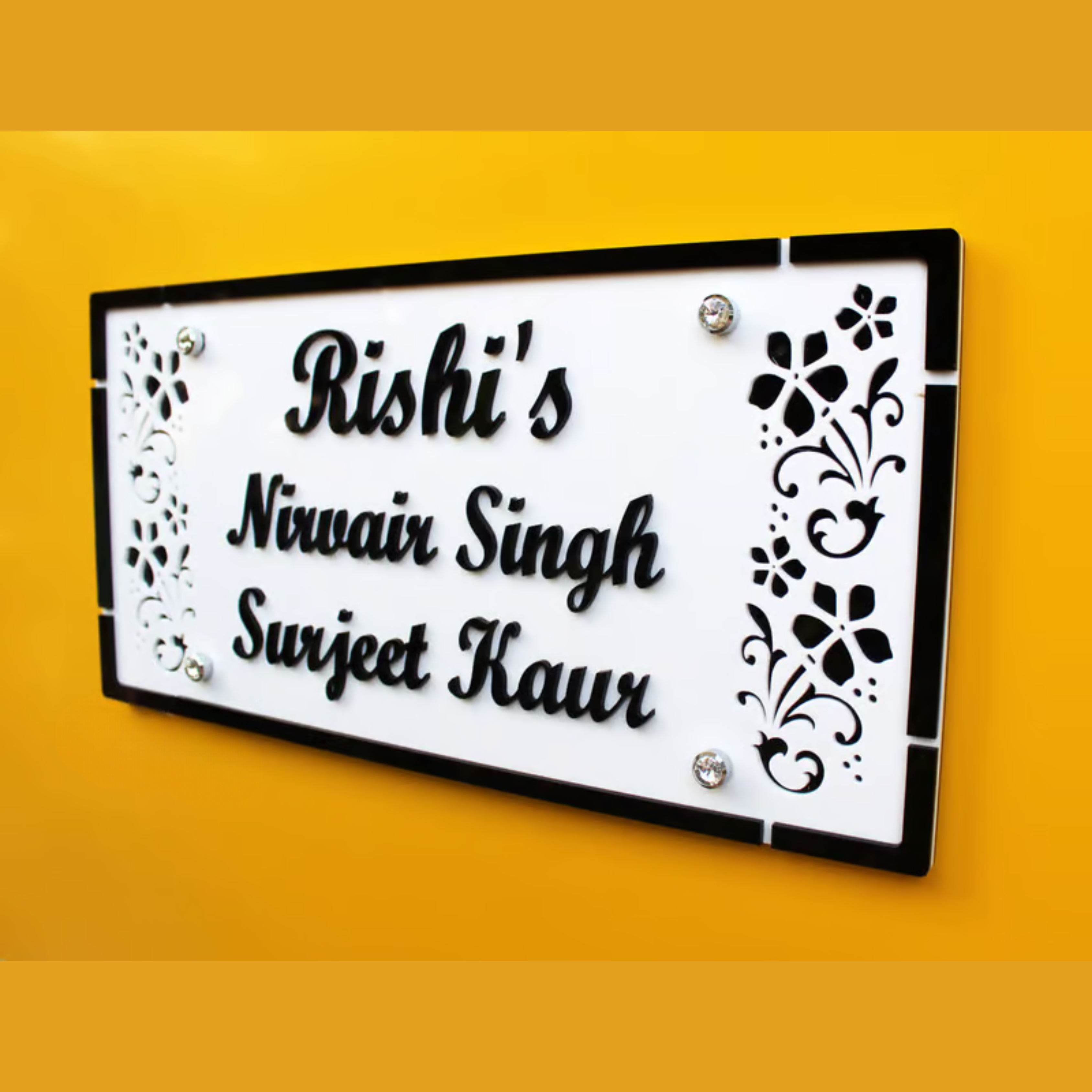 RetroVesta Custom Acrylic Name Plate for Home & Office - Waterproof Designer Door Sign, 6x12 Inches, Ideal for Flats, Apartments & Outdoor Entrances 017 WB&B-Flower