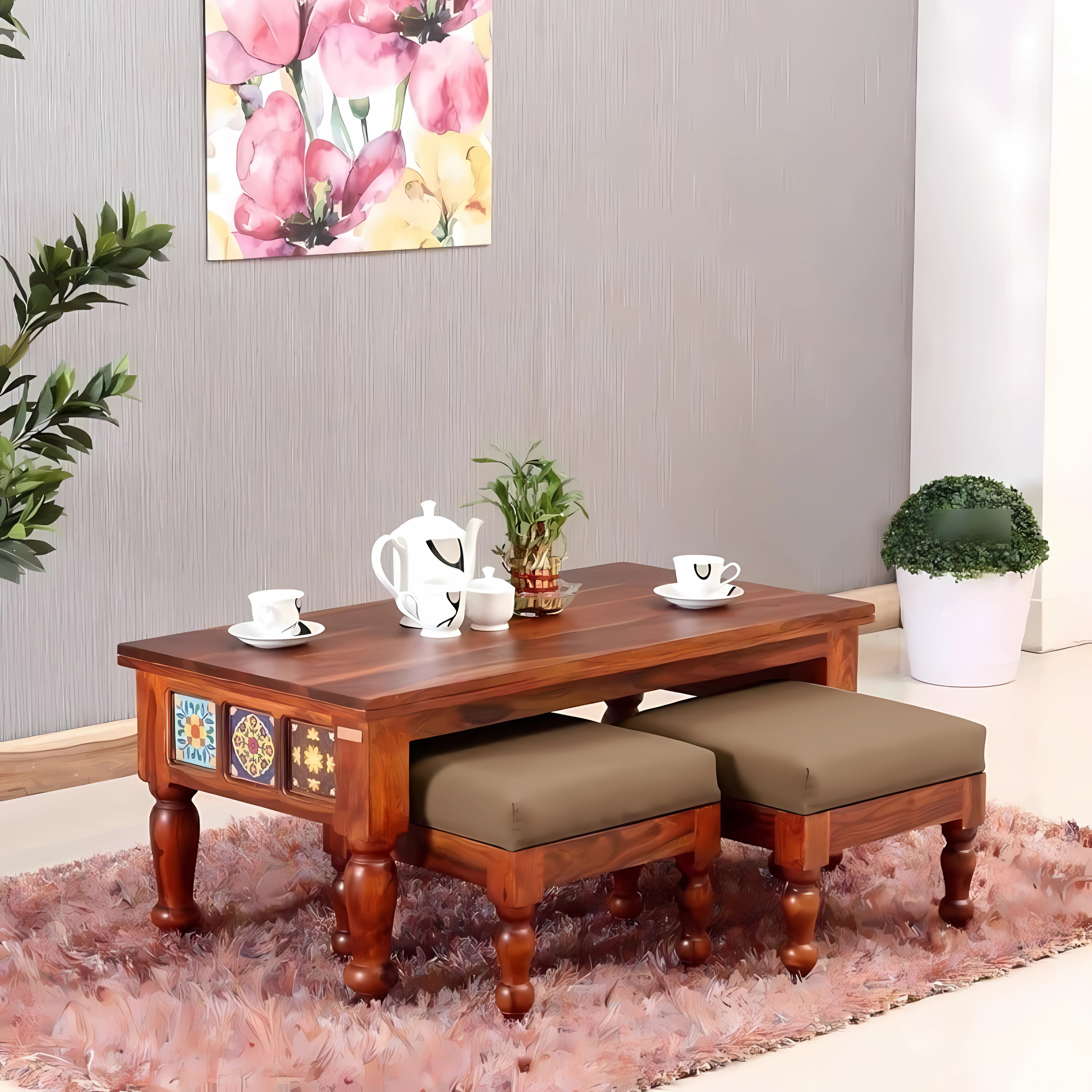 RetroVesta Brand Wooden Coffee Table Set