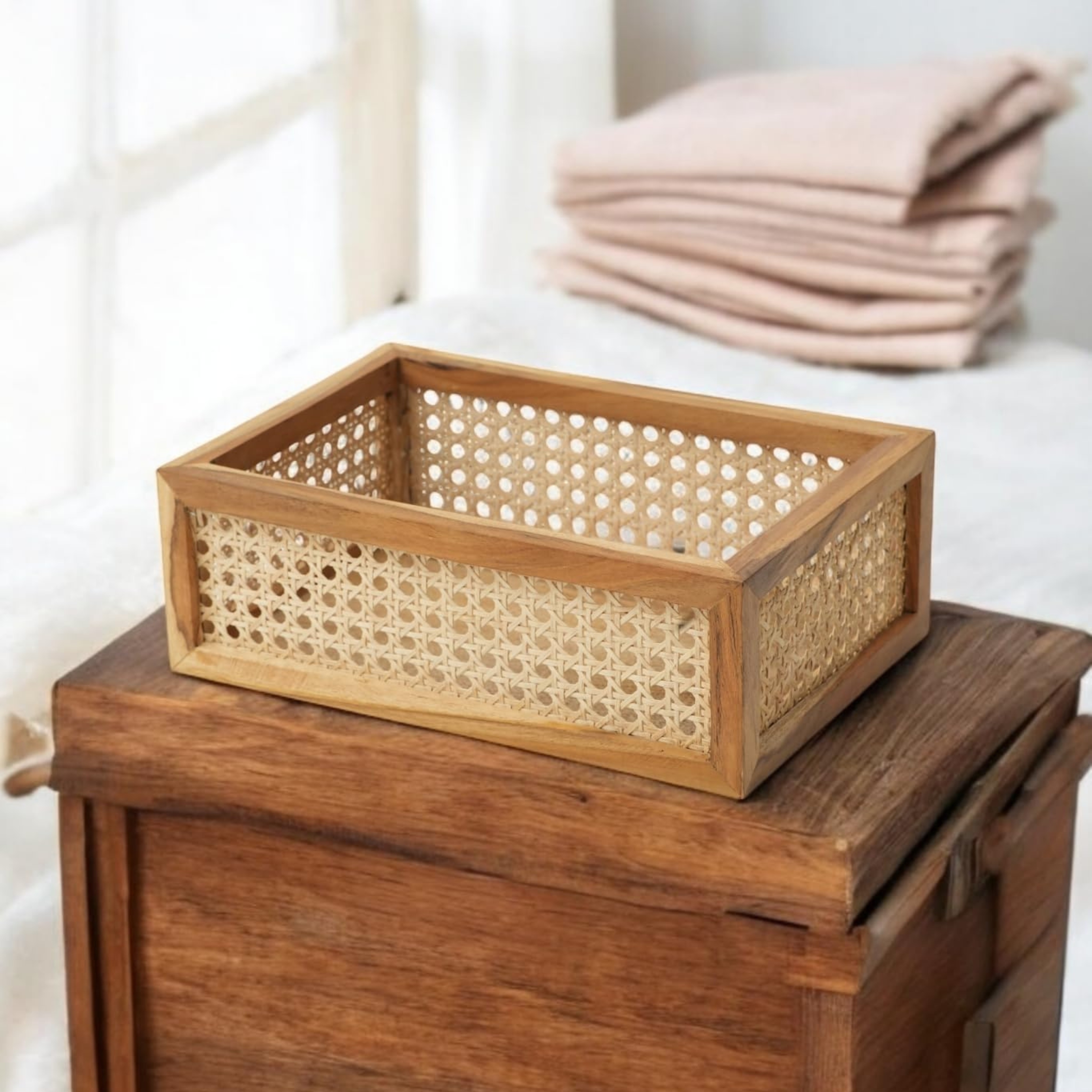 RetroVesta Handmade Wooden Rattan Tray