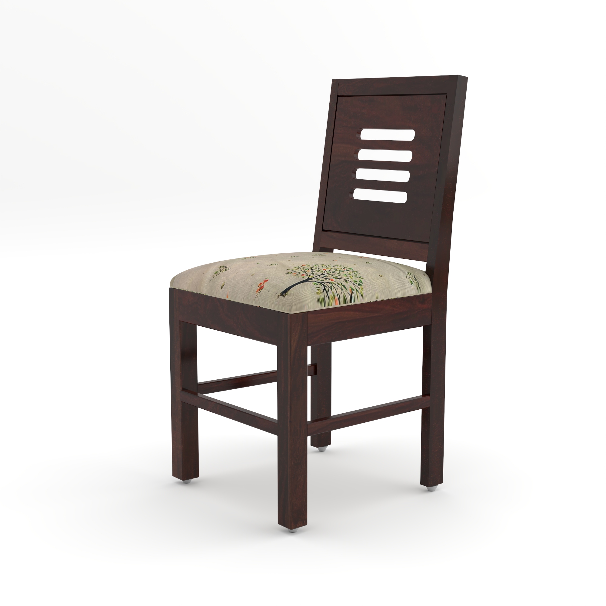 RetroVesta Wooden Dining Chairs Set of 2 with Cushion Seat Sheesham Wood Chairs with Premium Beige Floral Print Upholstery, Wooden Chairs for Dining Room, Living Room & Office Dark Brown