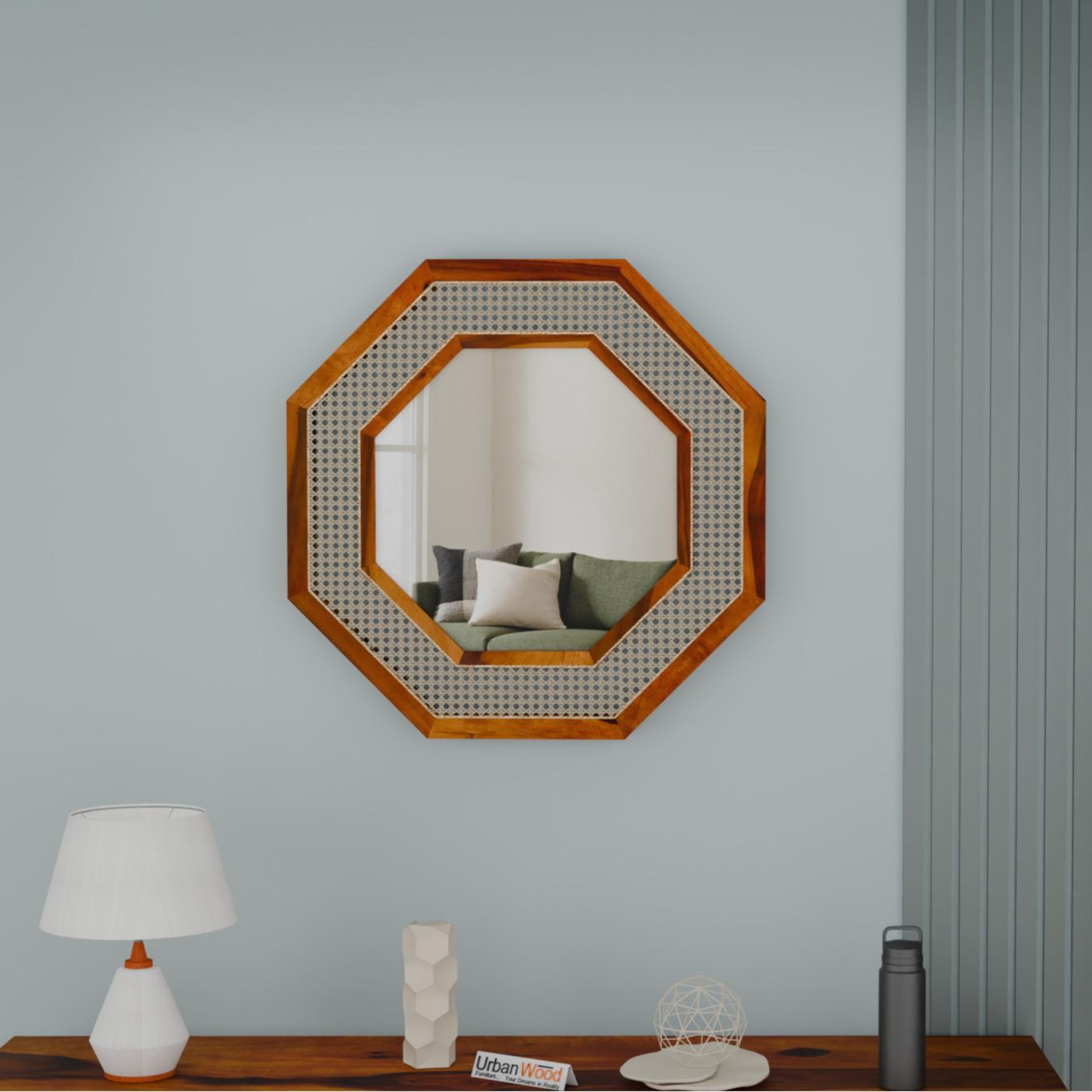 RetroVesta Octagonal Wall Mirror Rattan Decor Handicrafted