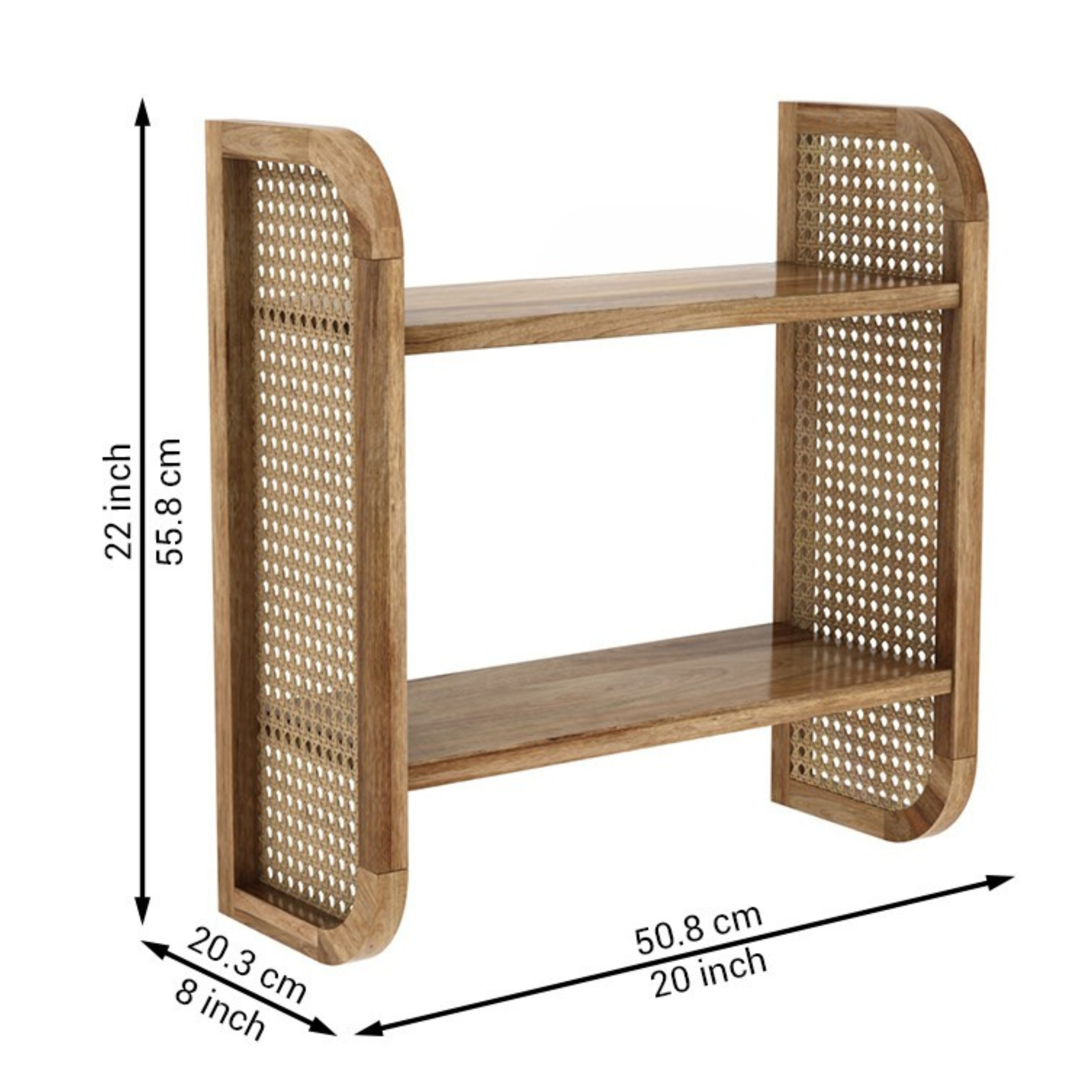 RetroVesta Wooden Wall Shelf Rattan Made Boho Design