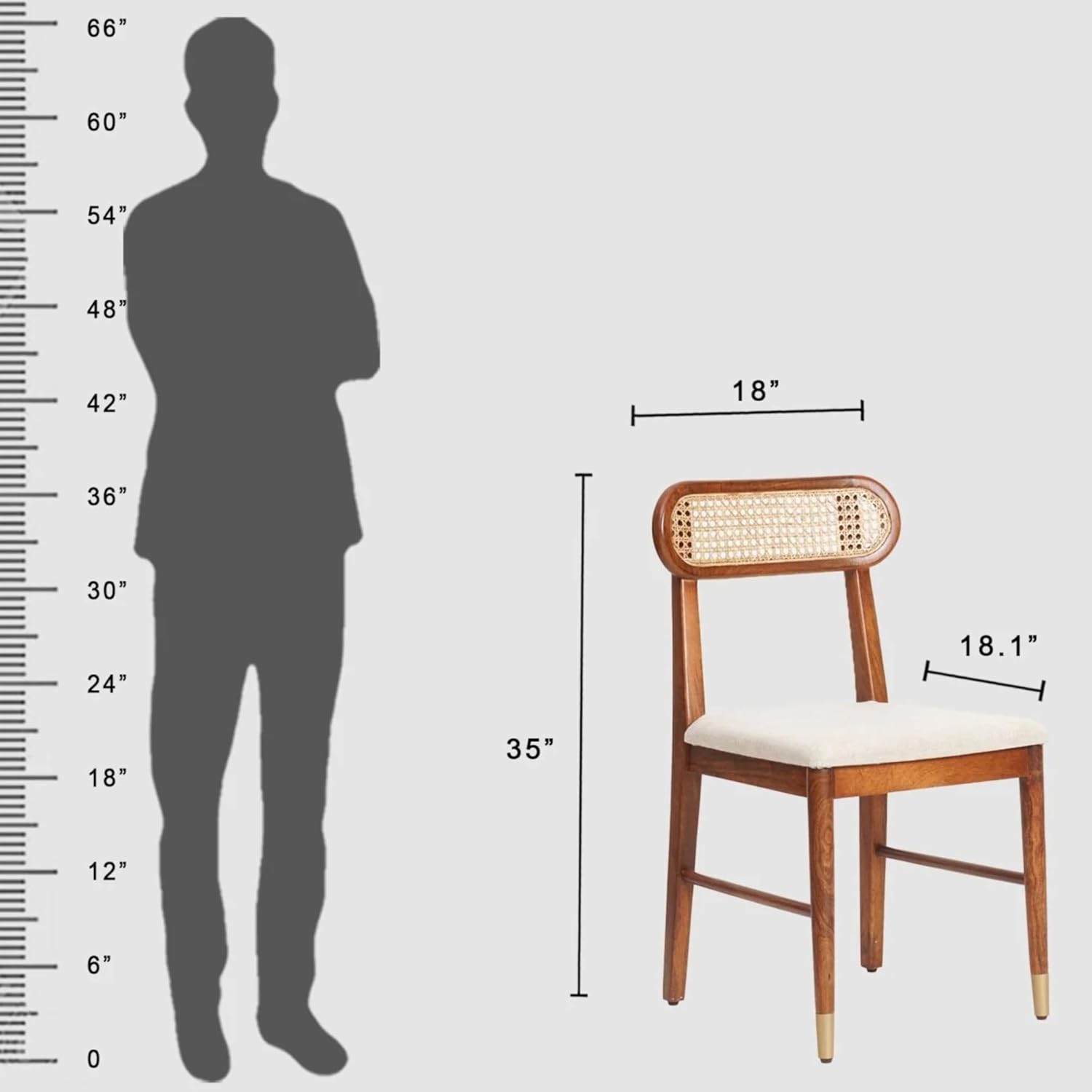 RetroVesta Solid Sheesham Wood Dining Chairs Set of 2 with Cushioned Seat | Rattan Cane Backrest Wooden Chairs | Rustic Accent Furniture for Dining Room, Living Room & Home Office | Natural Walnut Brown
