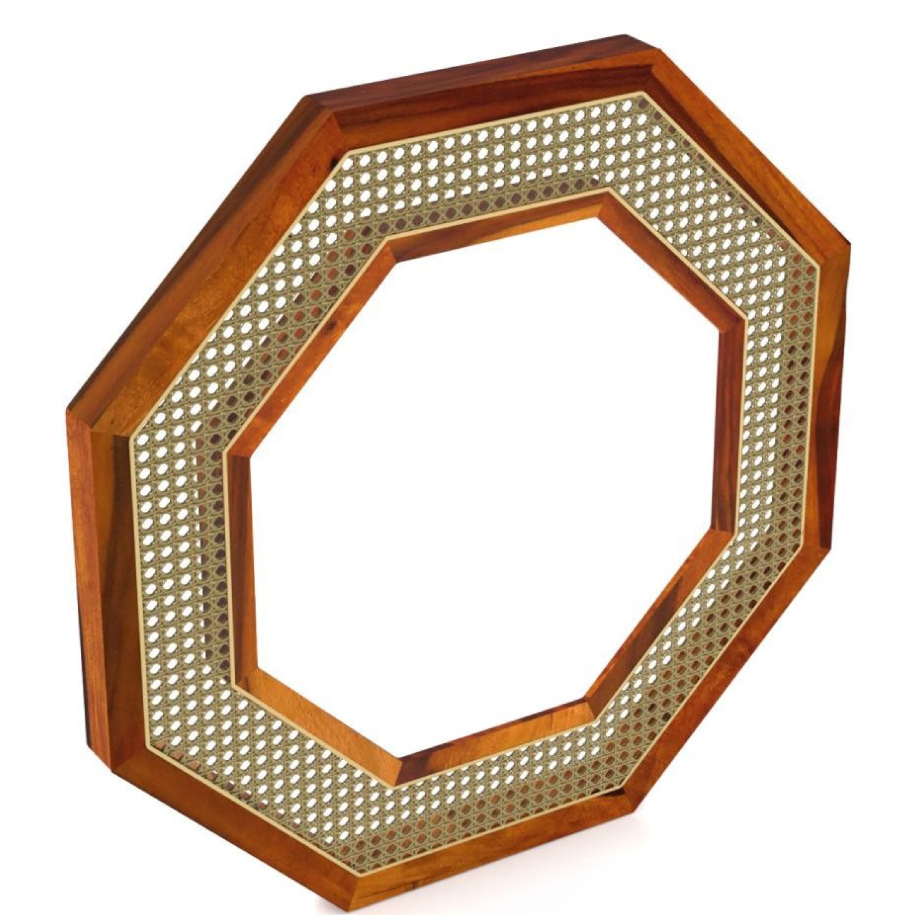 RetroVesta Octagonal Wall Mirror Rattan Decor Handicrafted