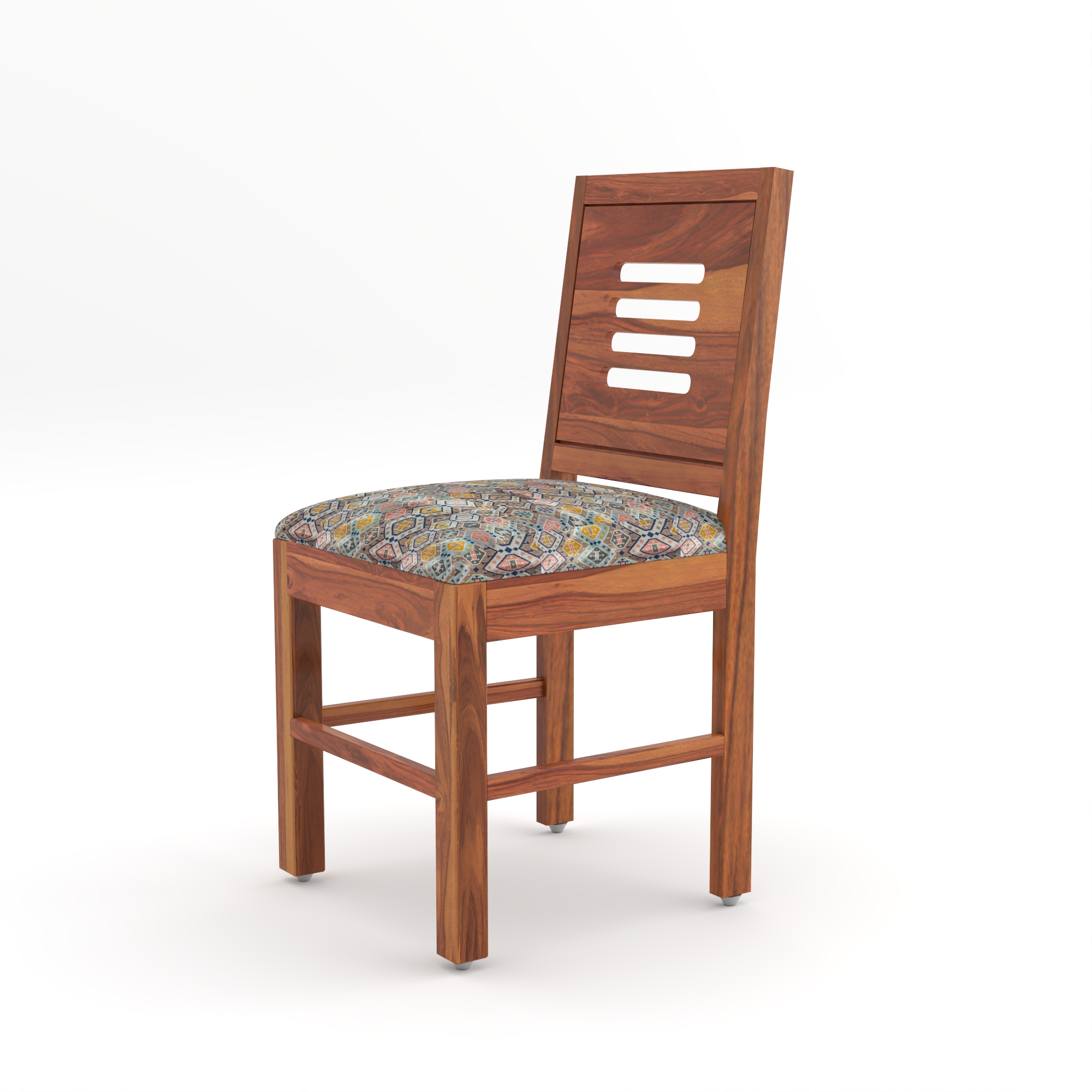 RetroVesta Wooden Dining Chairs Set of 2 with Cushion Seat ? Sheesham Wood Chairs with Premium Beige Floral Print Upholstery, Wooden Chairs for Dining Room, Living Room & Office Light Brown
