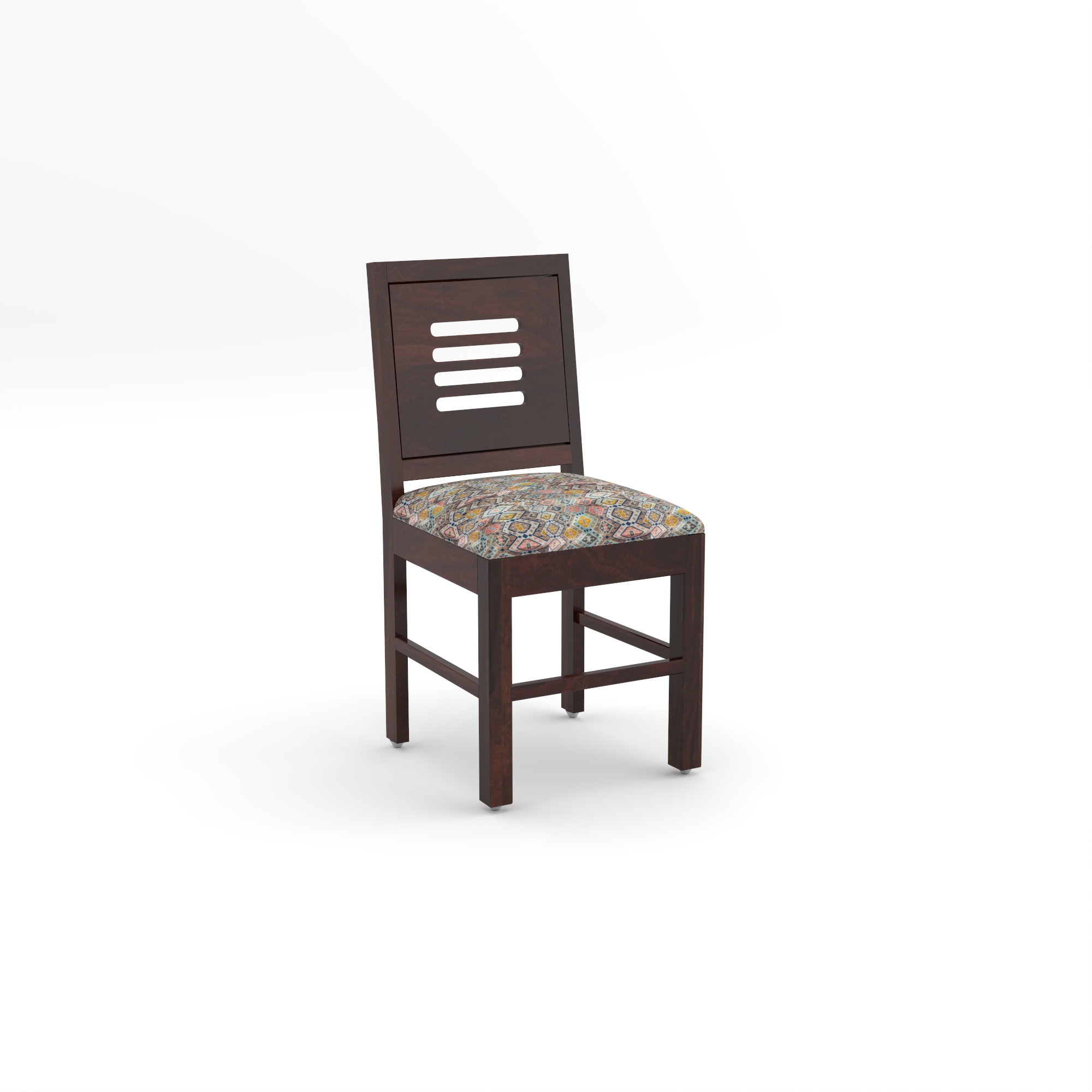 RetroVesta Wooden Dining Chairs Set of 2 with Cushion Seat ? Sheesham Wood Chairs with Premium Multicolor Abstract Geometric Print Upholstery, Chairs for Dining Room, Living Room & Office Dark Brown