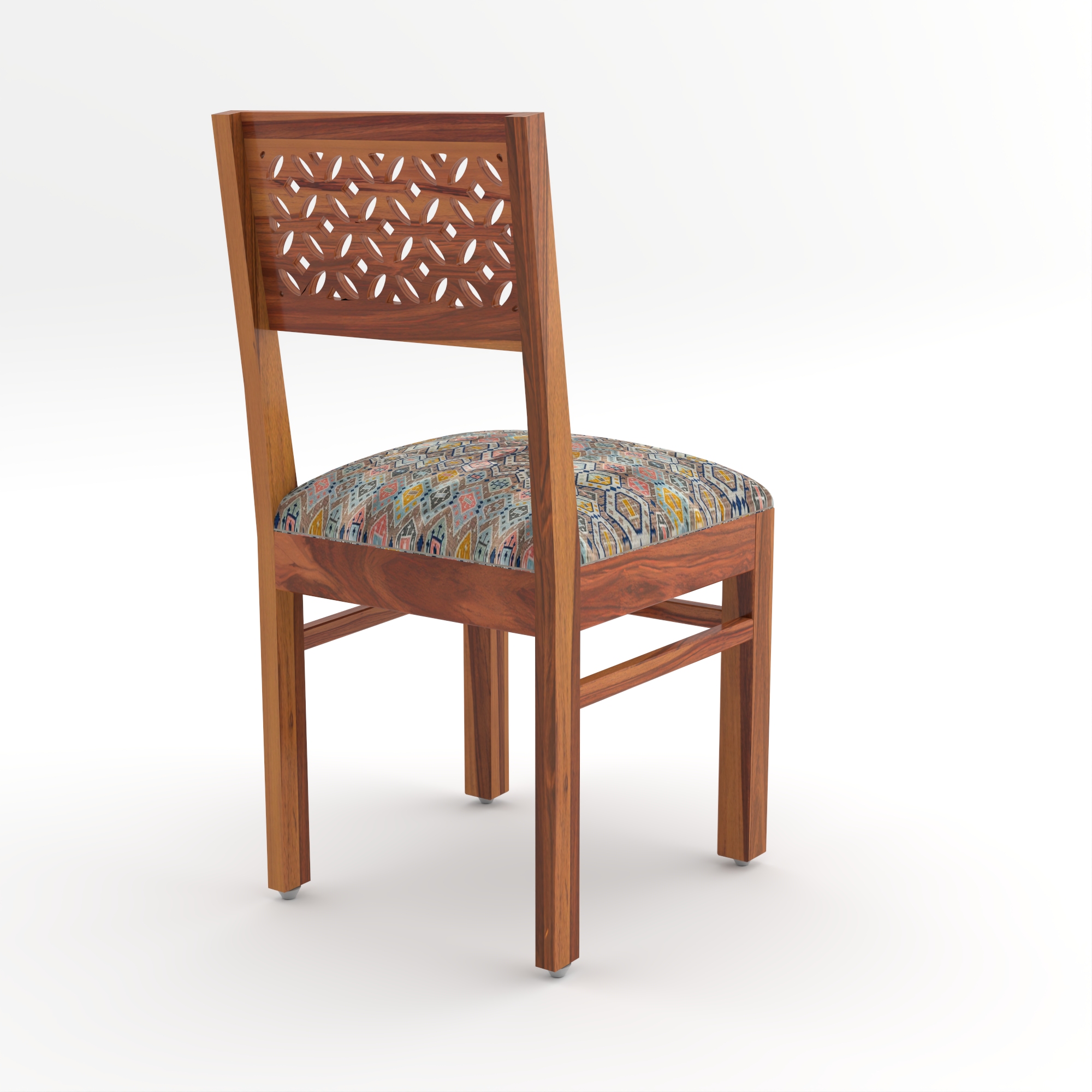 RetroVesta Sheesham Wood Dining Chair Set of 2 | Wood Dining Chairs with Cushions | Velvet Upholstered Mosaic Printed Fabric | Wooden Dining Chairs for Living Room, Dining Room, Light Brown