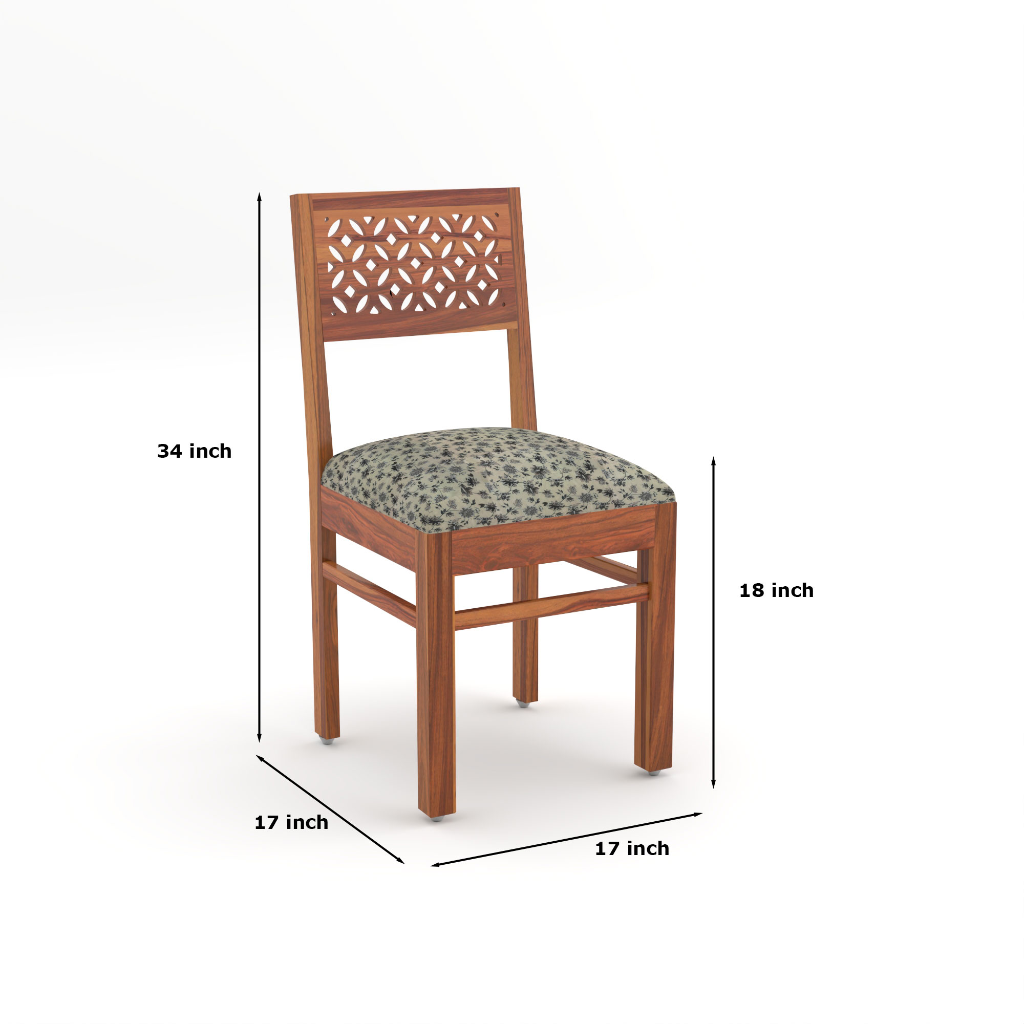 RetroVesta Sheesham Wood Dining Chair Set of 2 | Wood Dining Chairs with Cushion | Velvet Upholstered Mosaic Floral Printed Fabric | Wooden Dining Chairs for Living Room, Dining Room, Light Brown