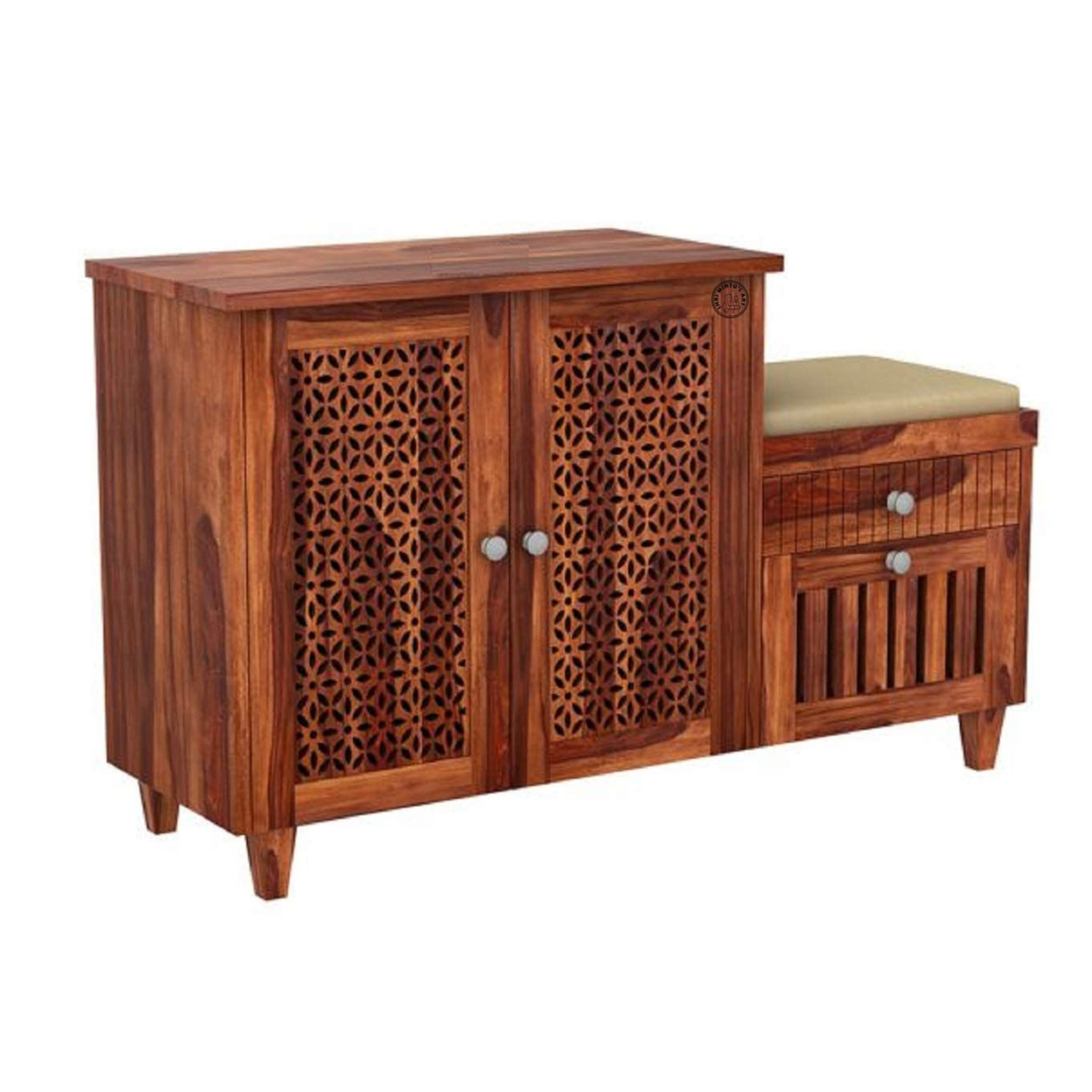 RetroVesta Wooden Shoe Rack with Cushioned Seat