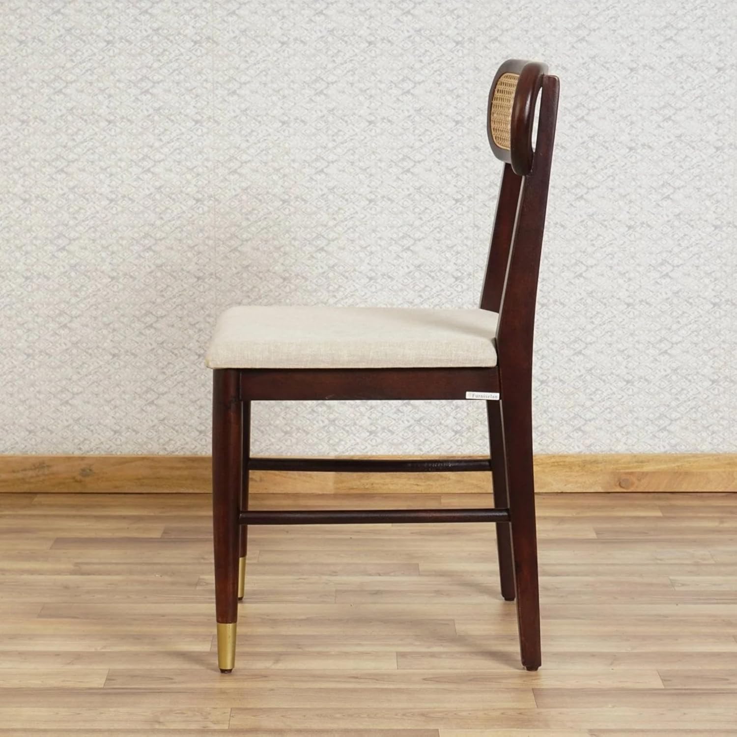 RetroVesta Solid Sheesham Wood Dining Chairs Set of 2 with Cushioned Seat | Rattan Cane Backrest Wooden Chairs | Rustic Accent Furniture for Dining Room, Living Room & Home Office | Natural Walnut Brown