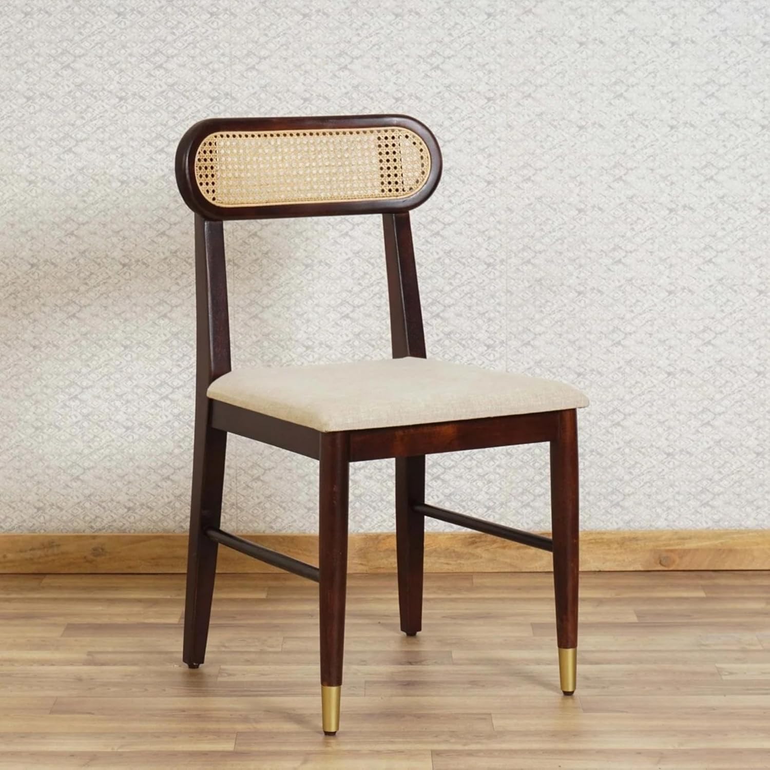 RetroVesta Solid Sheesham Wood Dining Chairs Set of 2 with Cushioned Seat | Rattan Cane Backrest Wooden Chairs | Rustic Accent Furniture for Dining Room, Living Room & Home Office | Natural Walnut Brown