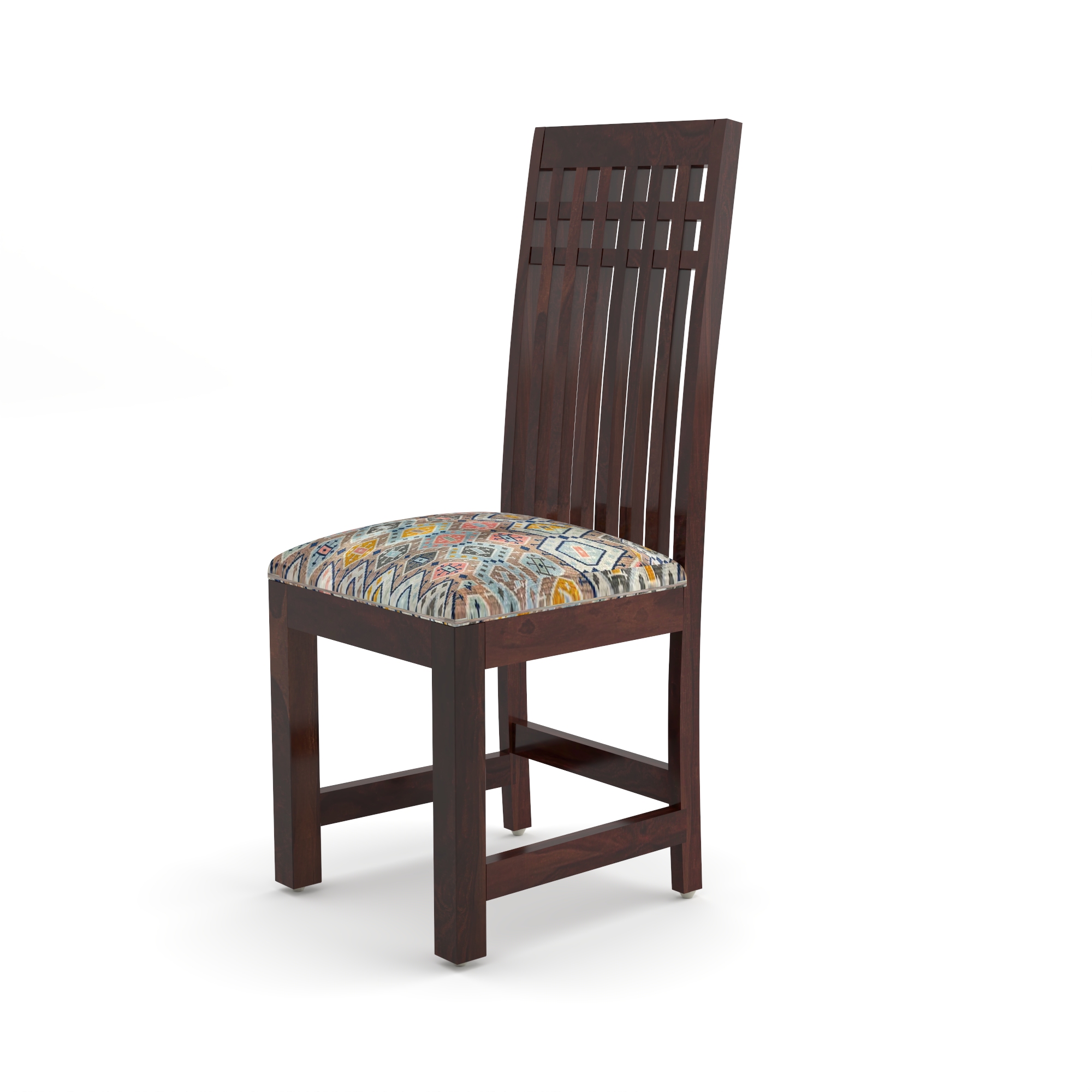 RetroVesta Sheesham Wood Dining Chairs Set of 2 | Wooden Chairs with Multicolor Geometric Printed Fabric Seat | Ethnic Upholstery & Teak Finish Dining Room Chairs for Home, Living & Office Dark Brown