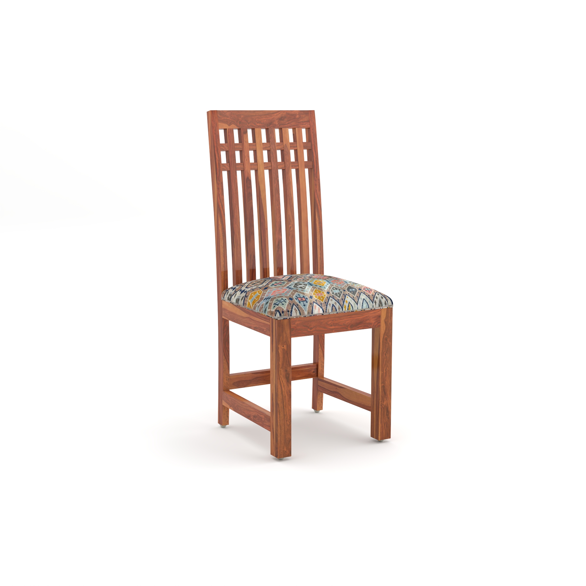 RetroVesta Sheesham Wood Dining Chairs Set of 2 | Wooden Chairs with Beige Floral Printed Cushioned Seat | Upholstery & Teak Finish Chairs for Dining Room, Living Room & Home Furniture Light Brown