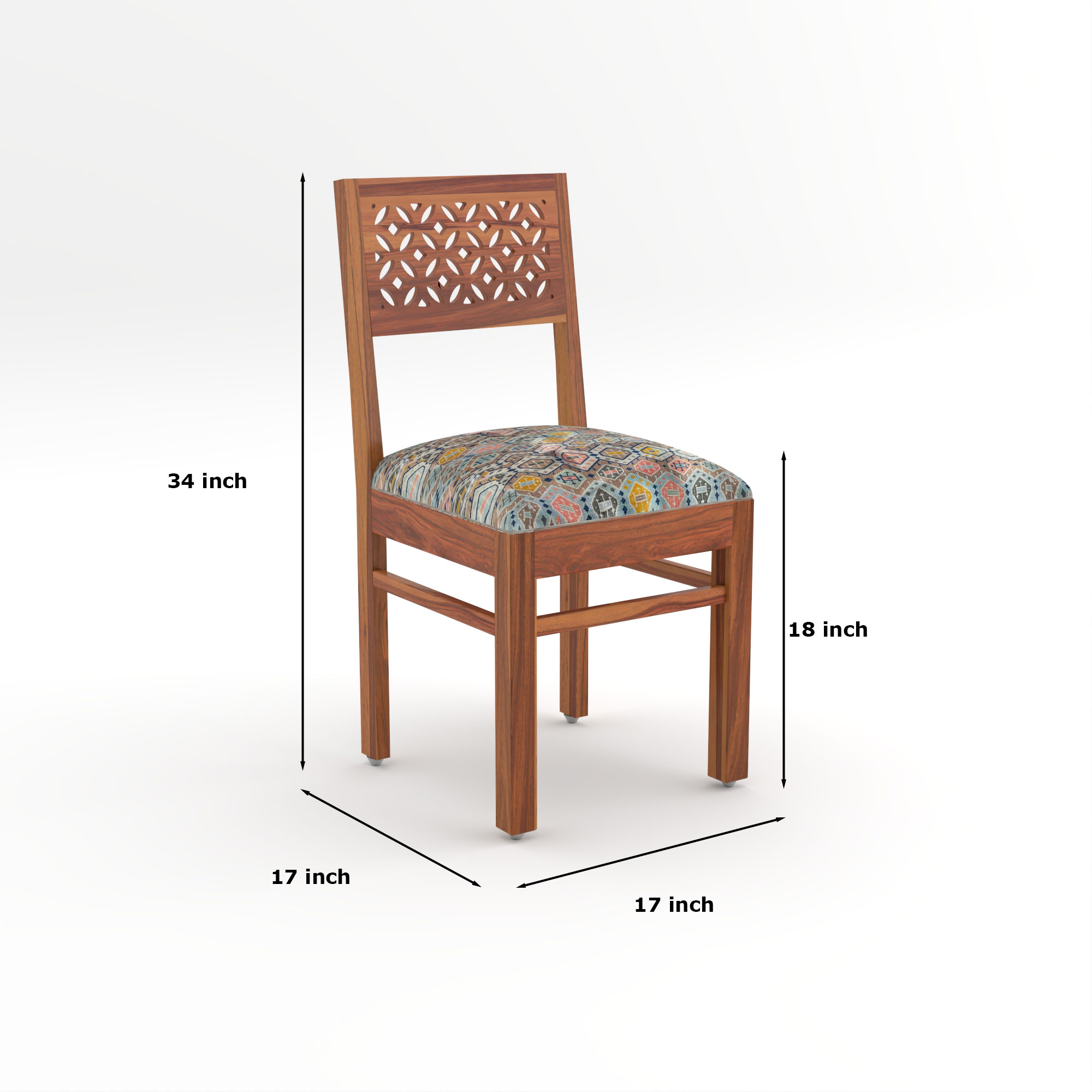 RetroVesta Sheesham Wood Dining Chair Set of 2 | Wood Dining Chairs with Cushions | Velvet Upholstered Mosaic Printed Fabric | Wooden Dining Chairs for Living Room, Dining Room, Light Brown