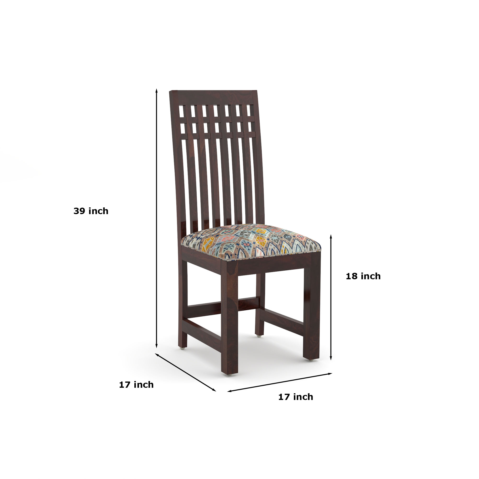 RetroVesta Sheesham Wood Dining Chairs Set of 2 | Wooden Chairs with Multicolor Geometric Printed Fabric Seat | Ethnic Upholstery & Teak Finish Dining Room Chairs for Home, Living & Office Dark Brown