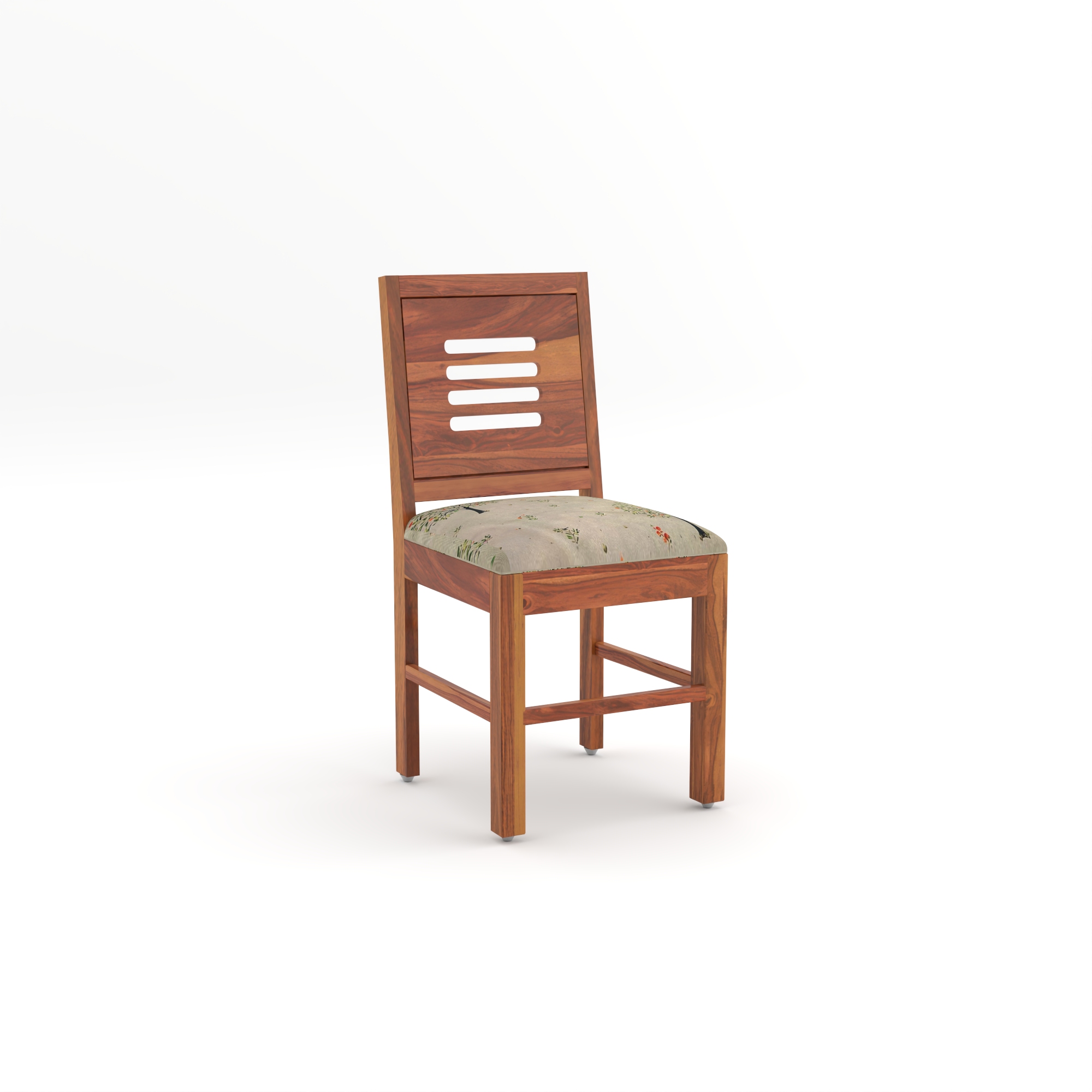 RetroVesta Sheesham Wood Dining Chairs Set of 2 | Wooden Chairs with Beige Tree Print Cushioned Seat | Fabric Upholstery | Teak Finish Dining Room Chairs for Home & Living Room Light Brown