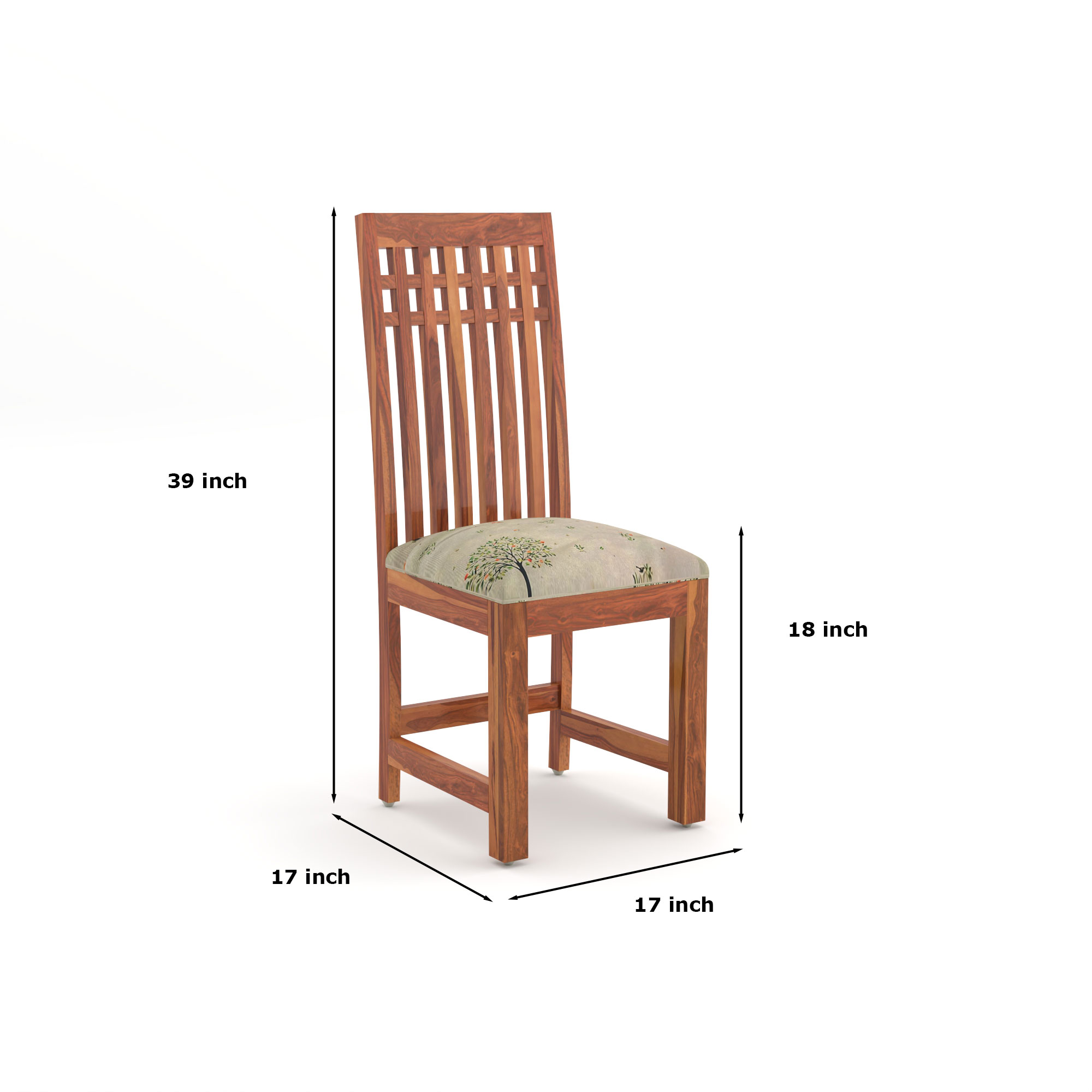 RetroVesta Sheesham Wood Dining Chairs Set of 2 | Wooden Chairs with Multicolor Geometric Printed Fabric Seat | Ethnic Upholstery & Teak Finish Dining Room Chairs for Home, Living & Office Light Brown