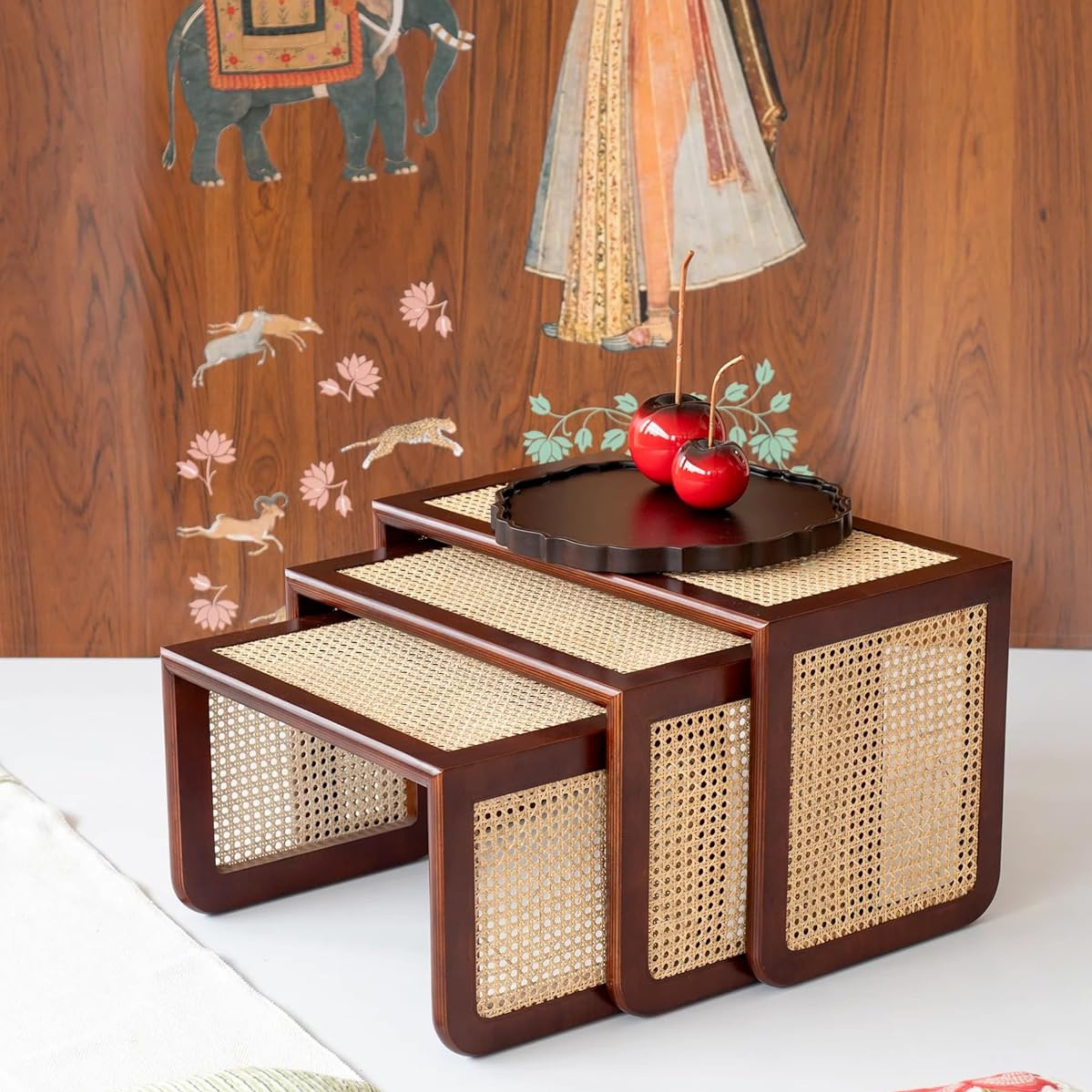 Retrovesta Handcrafted Nested Cane Tables