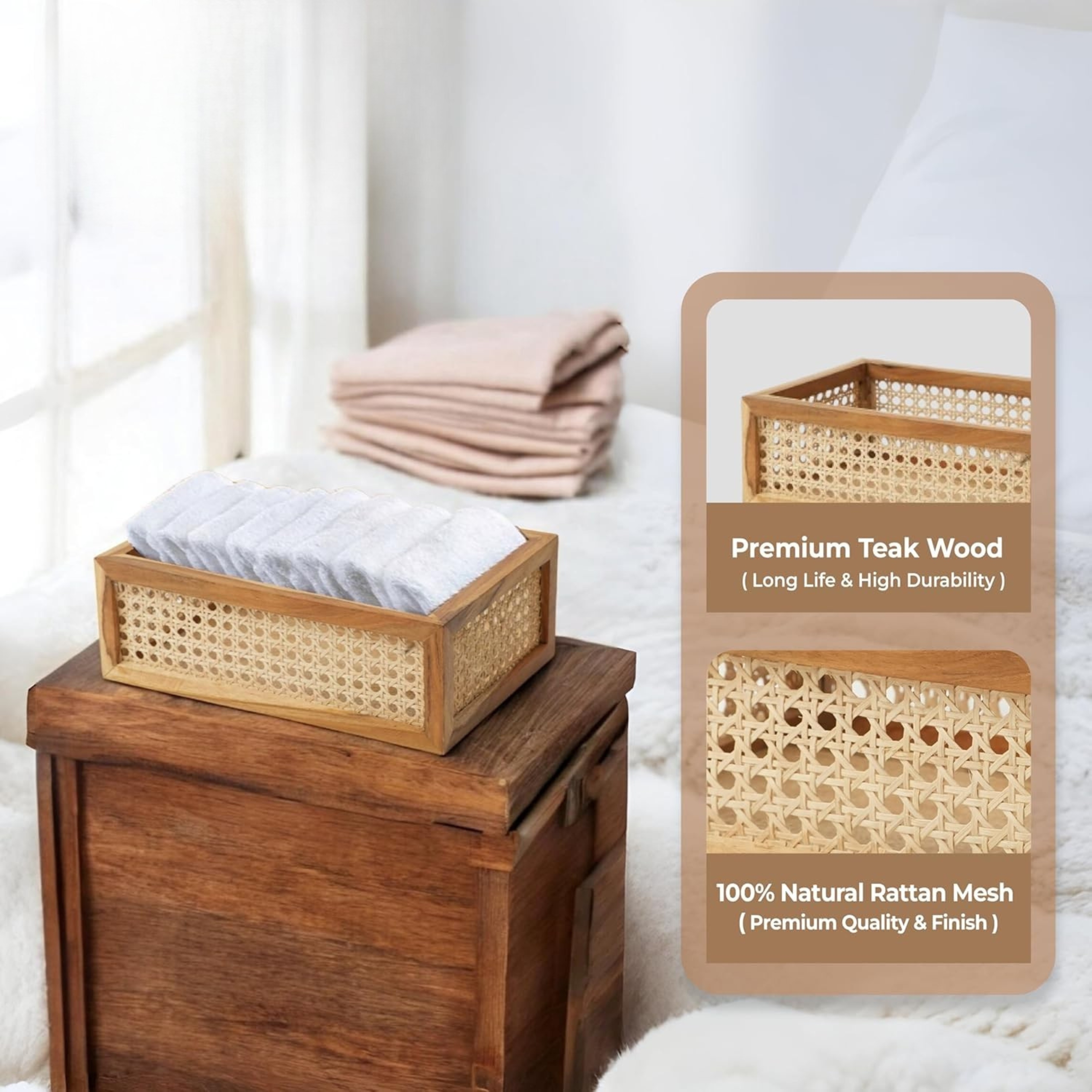 RetroVesta Handmade Wooden Rattan Tray