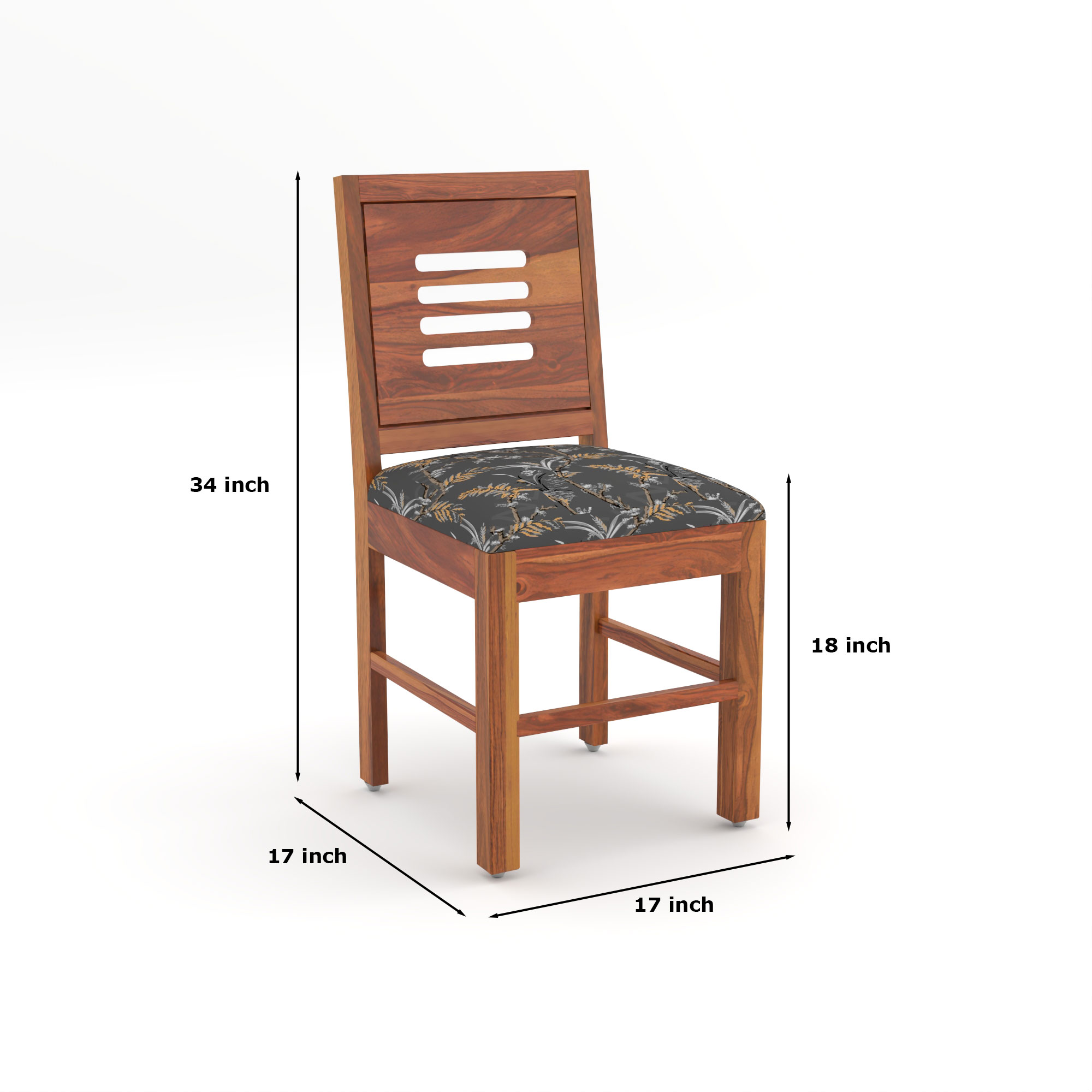 RetroVesta Wooden Dining Chairs Set of 2 with Cushion Seat ? Sheesham Wood Chairs with Premium Grey Floral Leaf Print Upholstery, Wooden Chairs for Dining Room, Living Room & Office Light Brown