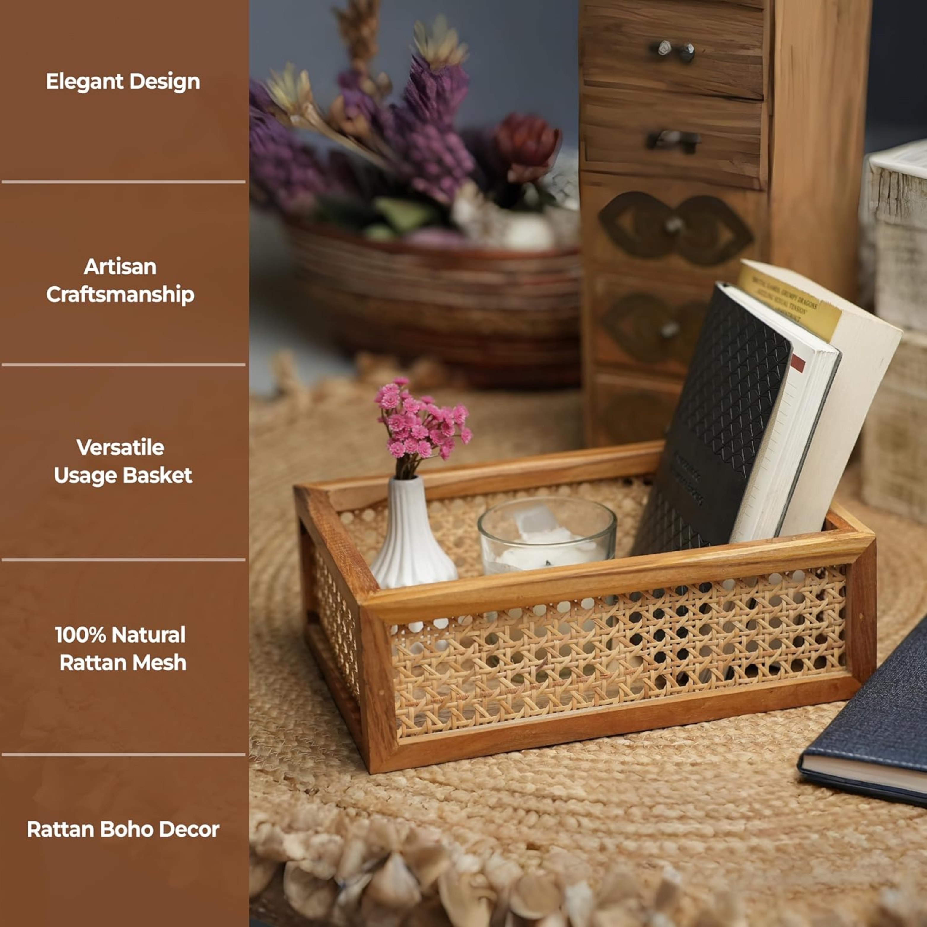 RetroVesta Handmade Wooden Rattan Tray