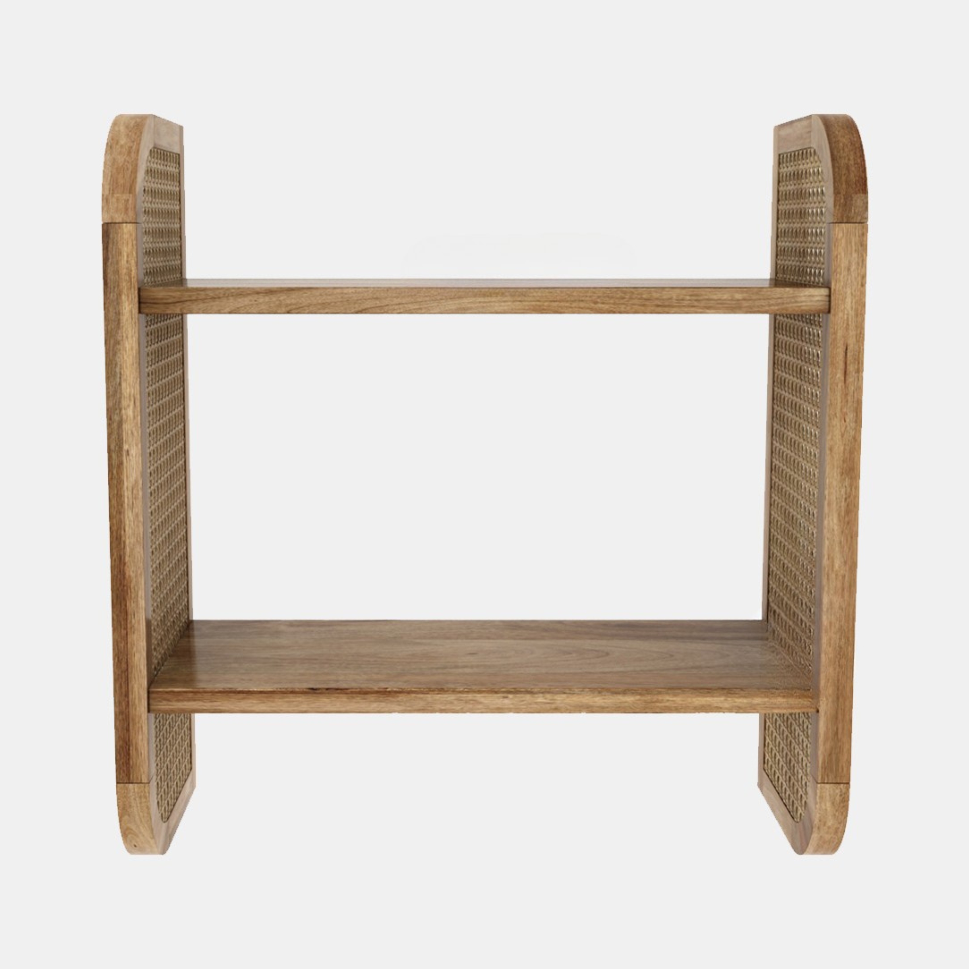 RetroVesta Wooden Wall Shelf Rattan Made Boho Design
