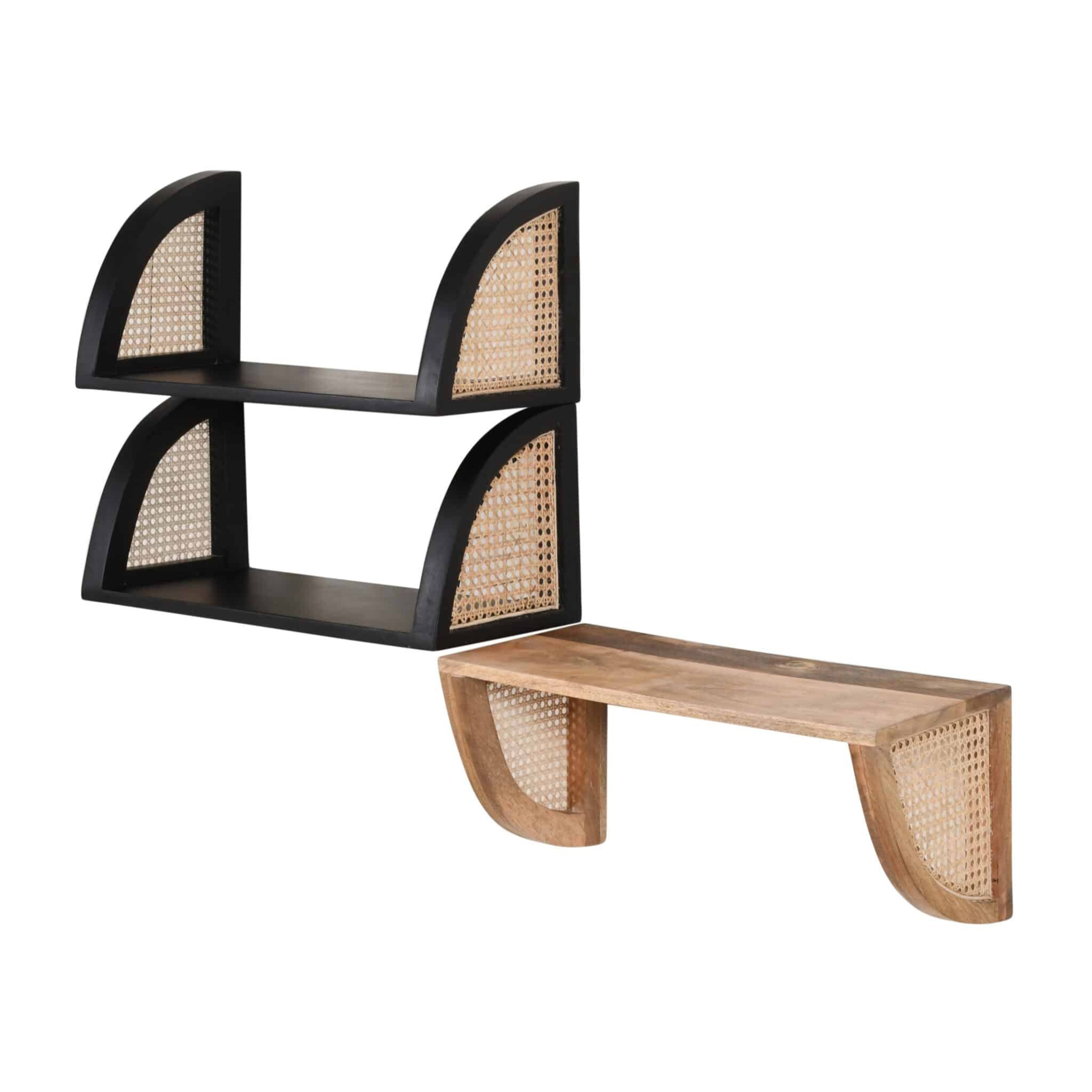 RetroVesta Modern Wall Shelf Unit Pack of 3 Handicraft Rattan Design Floating Shelves Boho Wooden Wall Decor For Living Room, Bedroom, Office