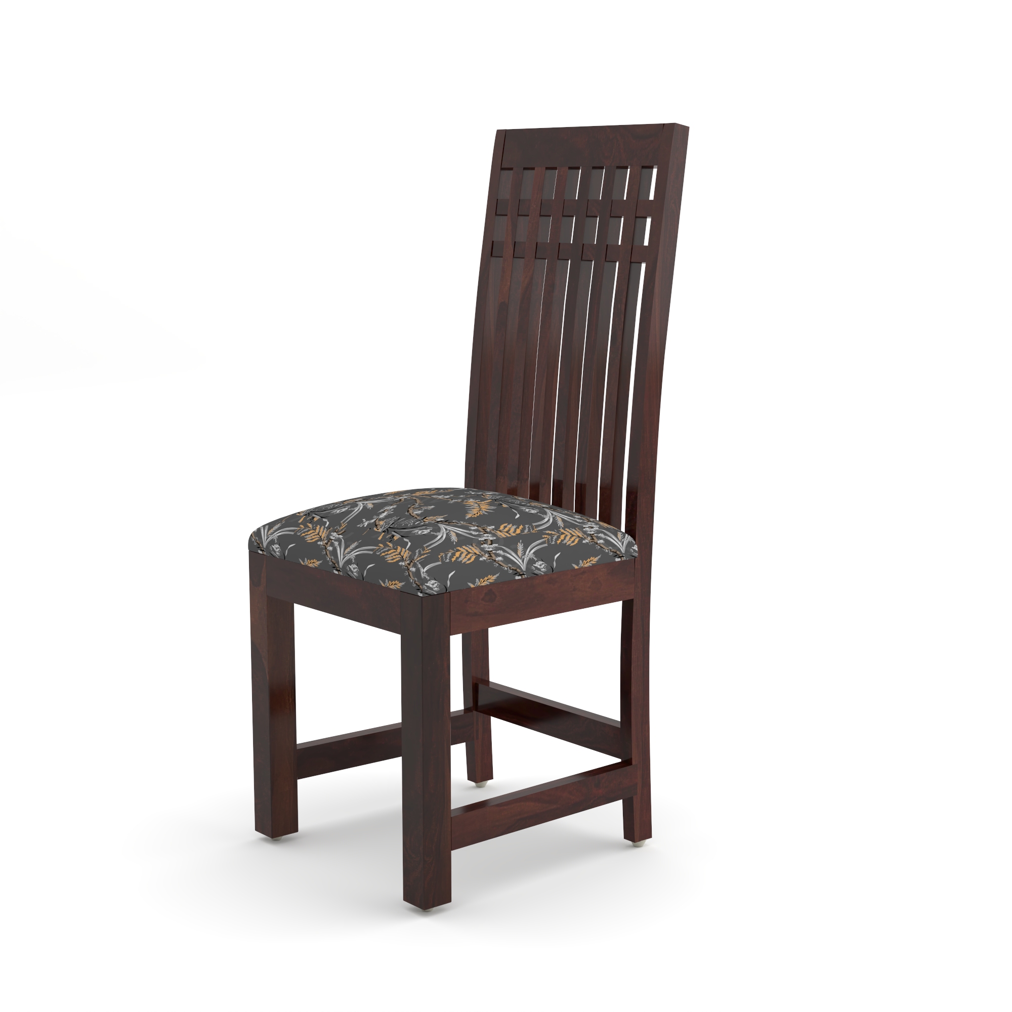 RetroVesta Sheesham Wood Dining Chairs Set of 2 with Floral Printed Cushioned Seat | Wood Dining Room Chairs for Home, Kitchen & Living Room | Teak Finish Wooden Chairs with High Backrest Dark Brown