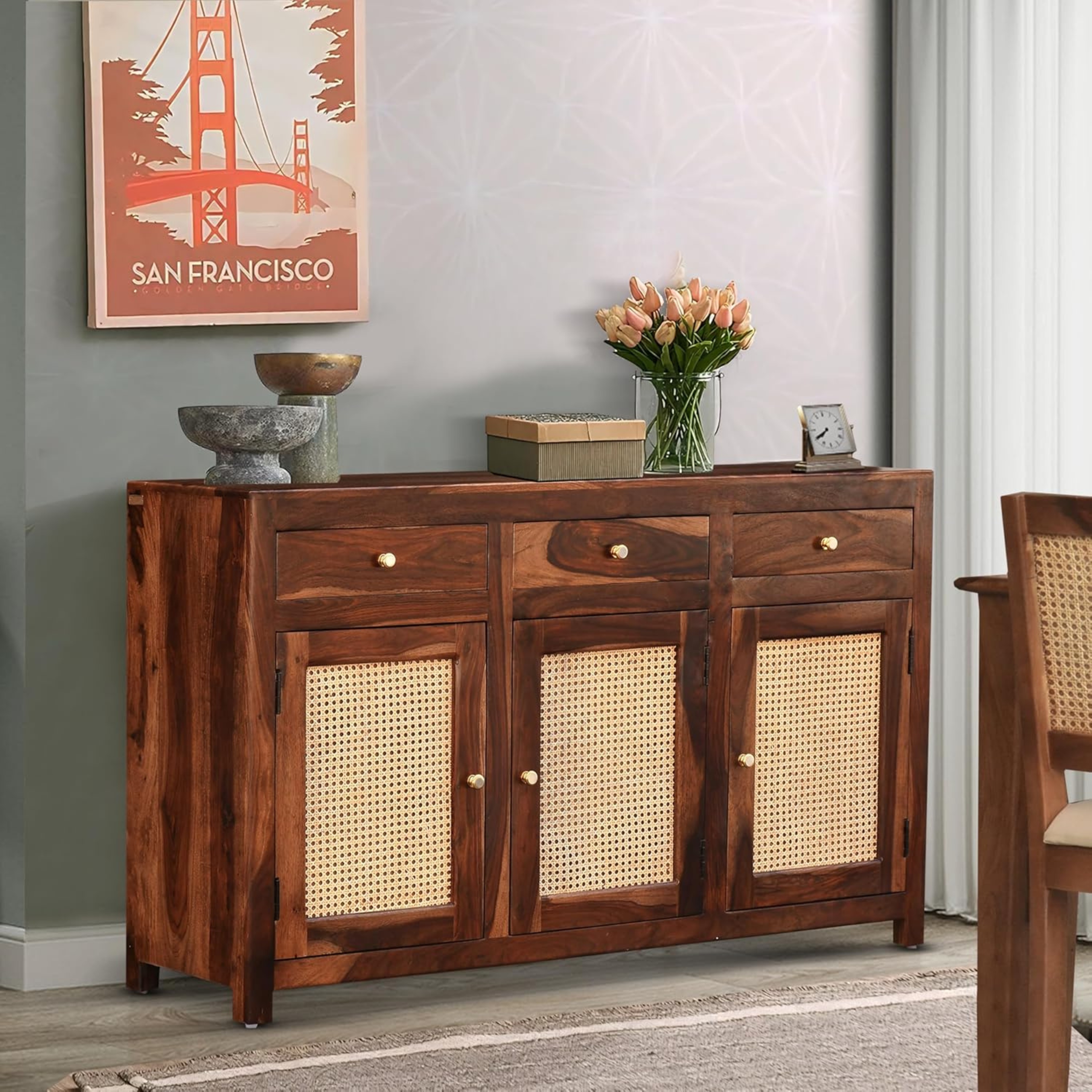 RetroVesta Rustic Wooden Sideboard