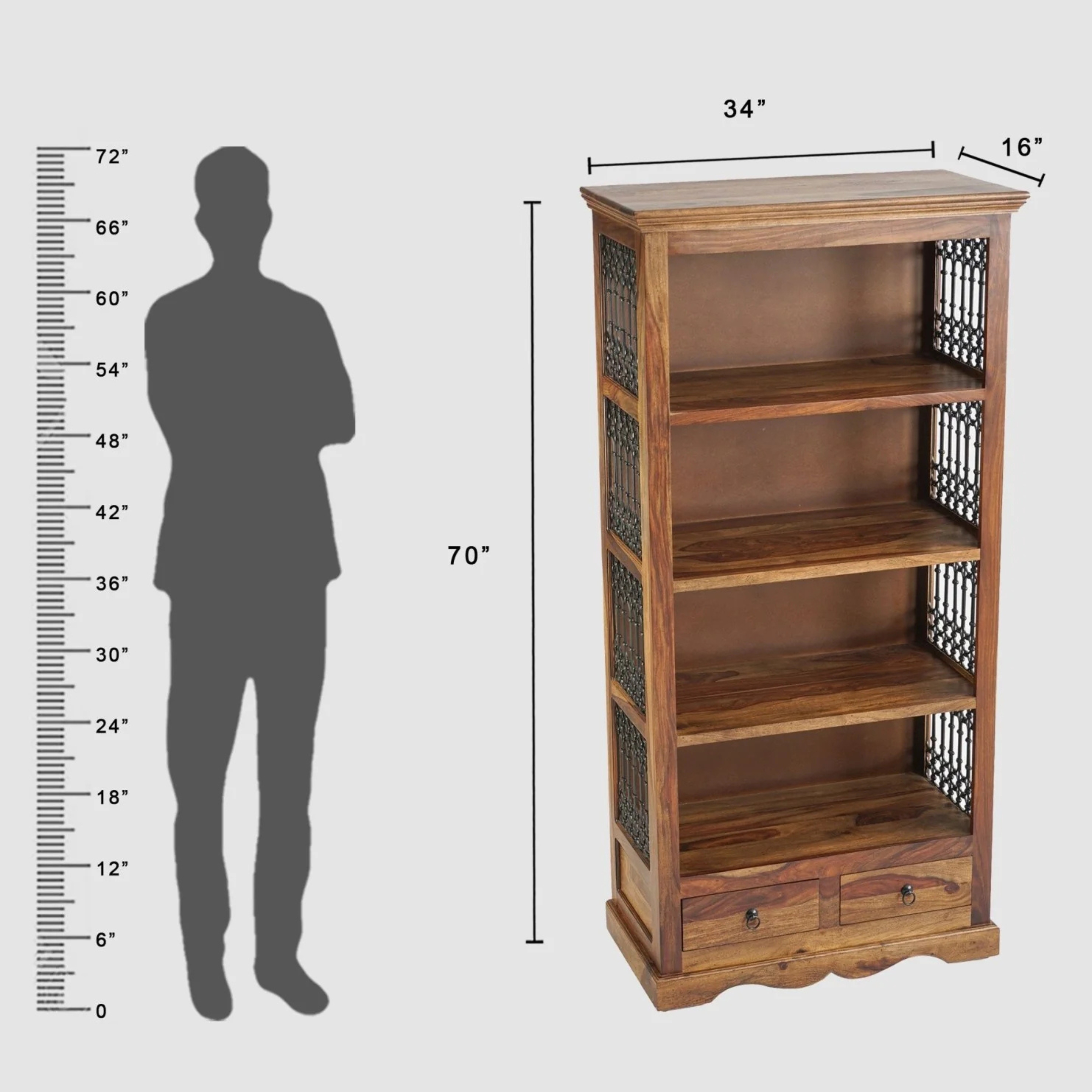 RetroVesta Wooden Bookshelf with Drawers