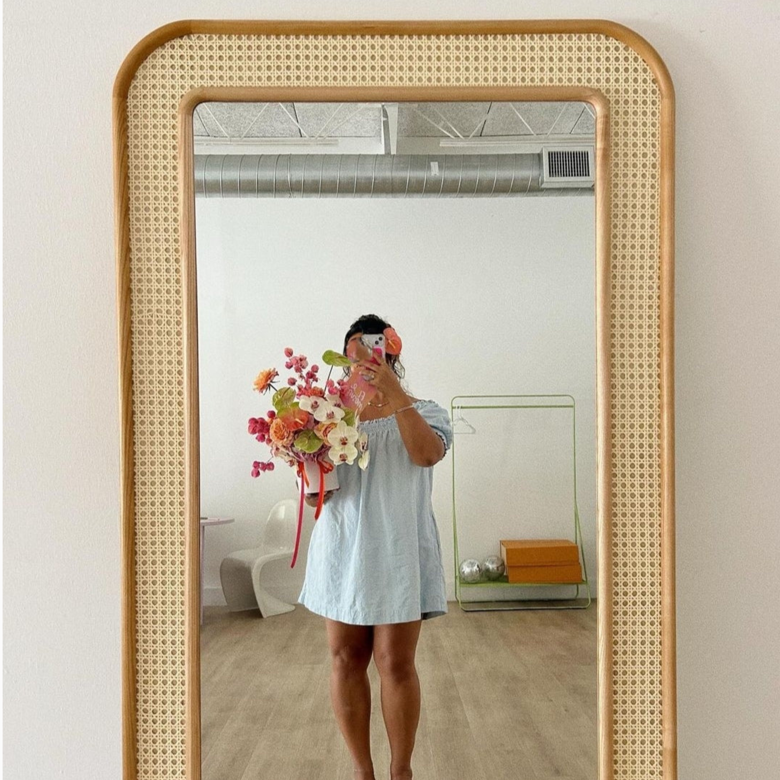 RetroVesta Full-Length Rattan-Framed Mirror 3x6 feet Rattan Boho Handcrafted 