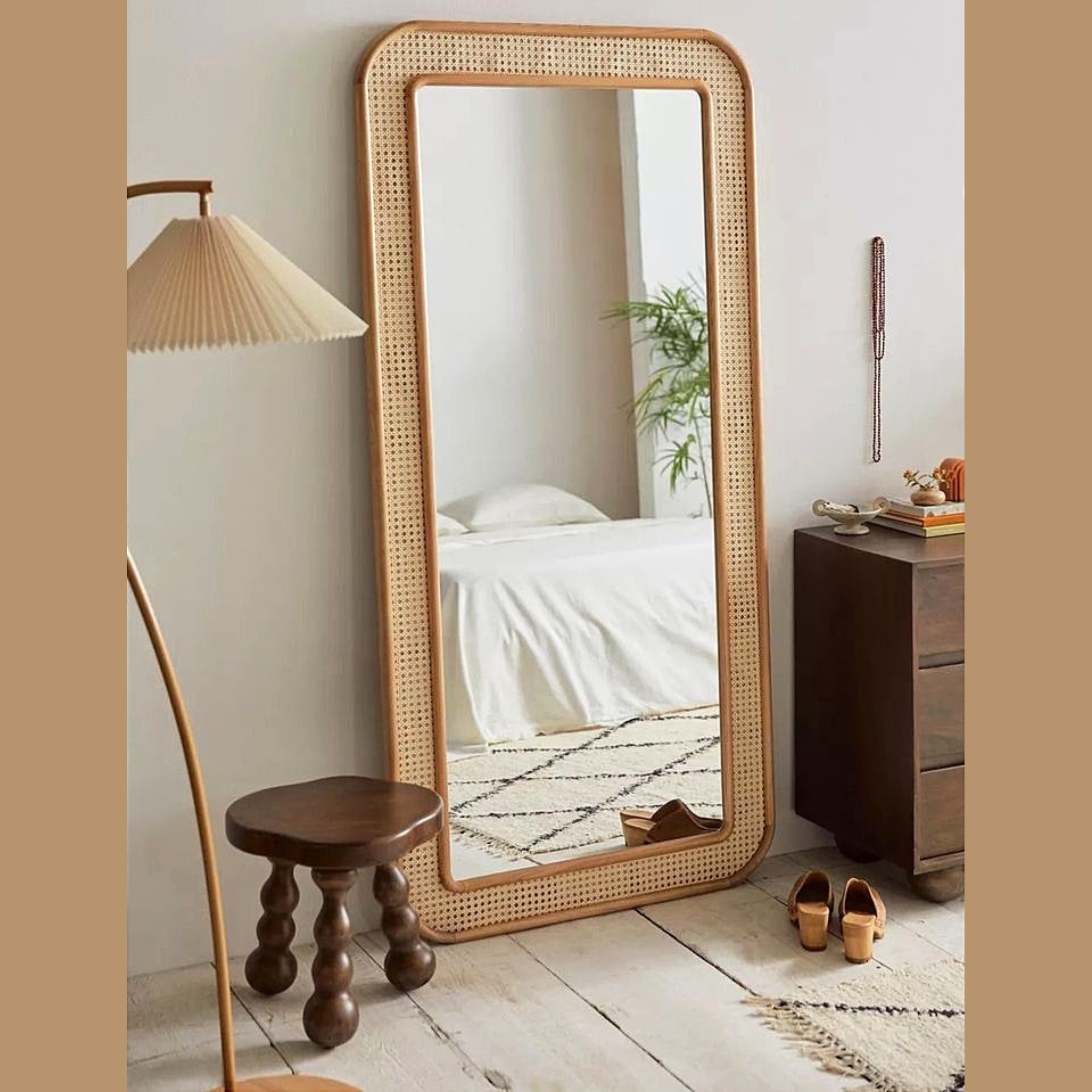 RetroVesta Full-Length Rattan-Framed Mirror 3x6 feet Rattan Boho Handcrafted 
