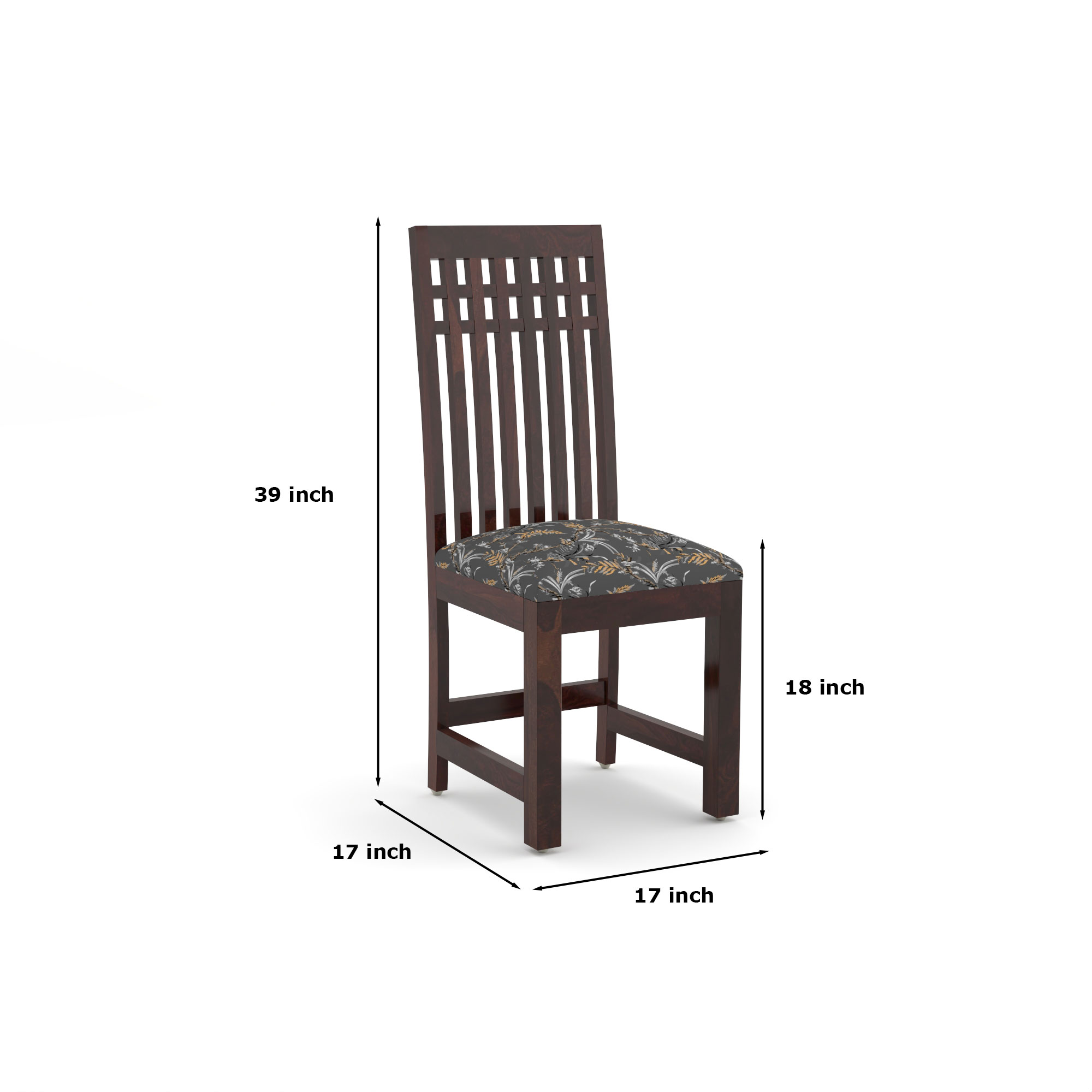 RetroVesta Sheesham Wood Dining Chairs Set of 2 with Floral Printed Cushioned Seat | Wood Dining Room Chairs for Home, Kitchen & Living Room | Teak Finish Wooden Chairs with High Backrest Dark Brown
