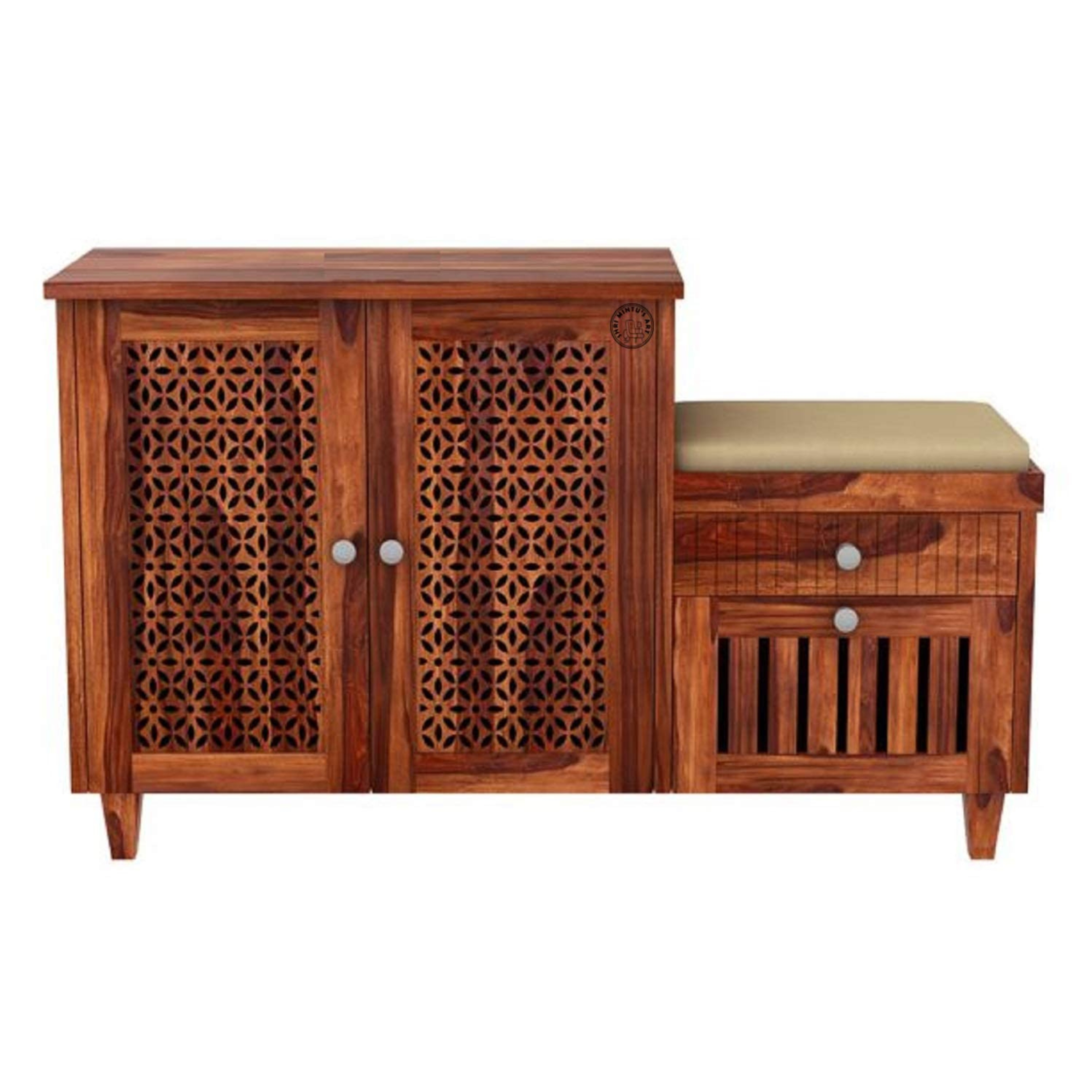 RetroVesta Wooden Shoe Rack with Cushioned Seat