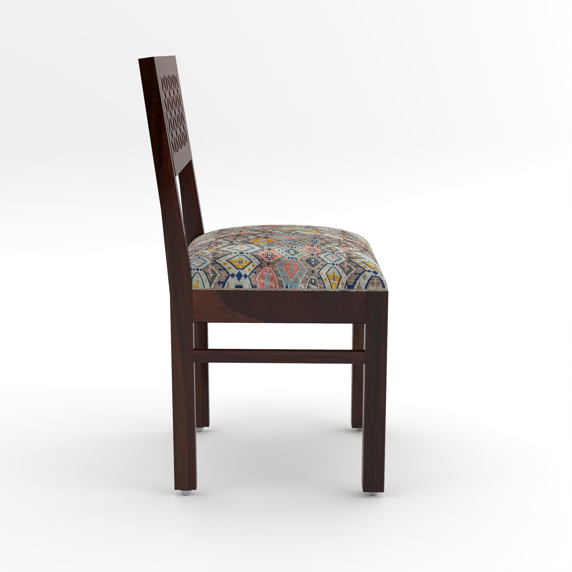 RetroVesta Sheesham Wood Dining Chair Set of 2 | Wood Dining Chairs with Cushions | Velvet Upholstered Mosaic Printed Fabric | Wooden Dining Chairs for Living Room, Dining Room, Dark Brown
