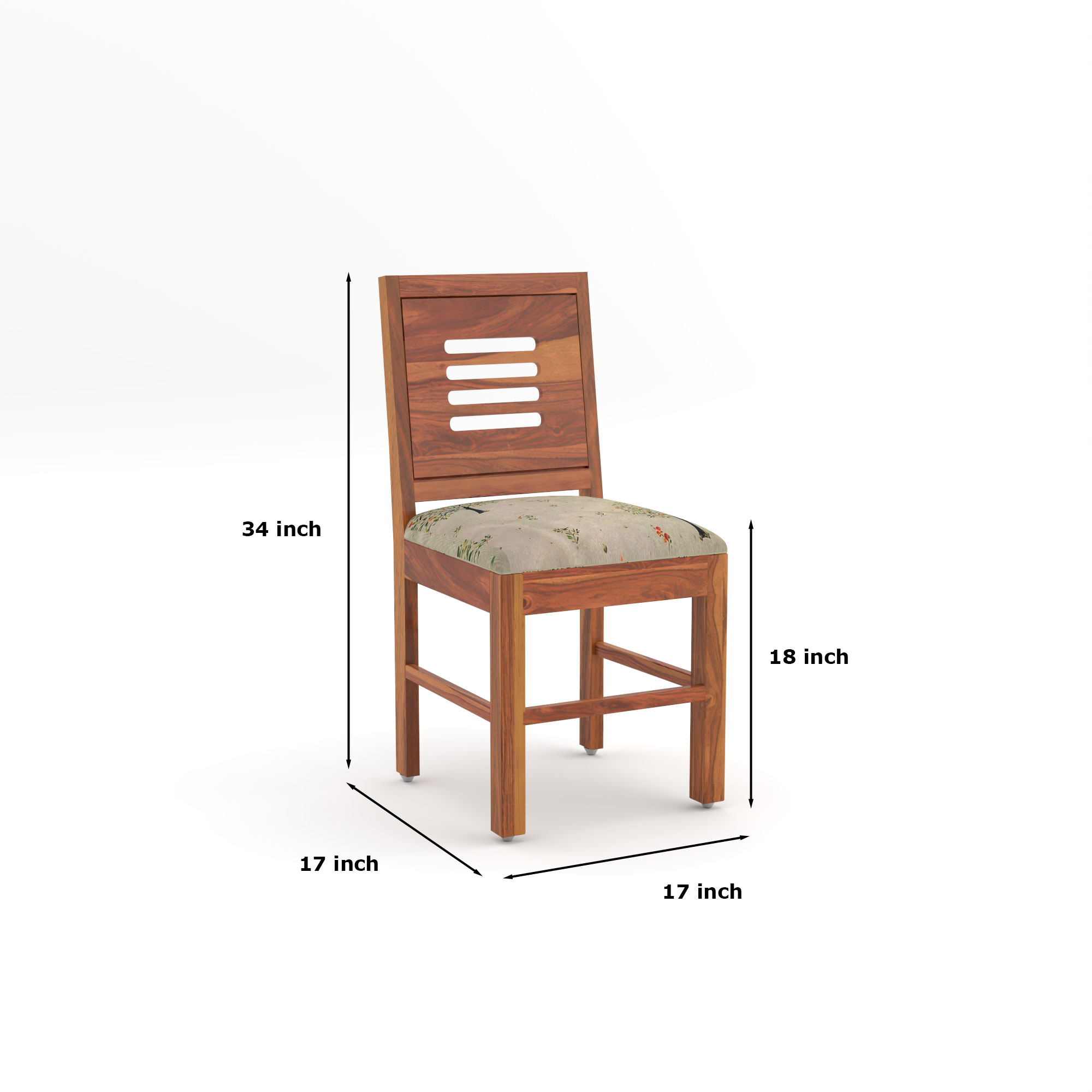 RetroVesta Sheesham Wood Dining Chairs Set of 2 | Wooden Chairs with Beige Tree Print Cushioned Seat | Fabric Upholstery | Teak Finish Dining Room Chairs for Home & Living Room Light Brown