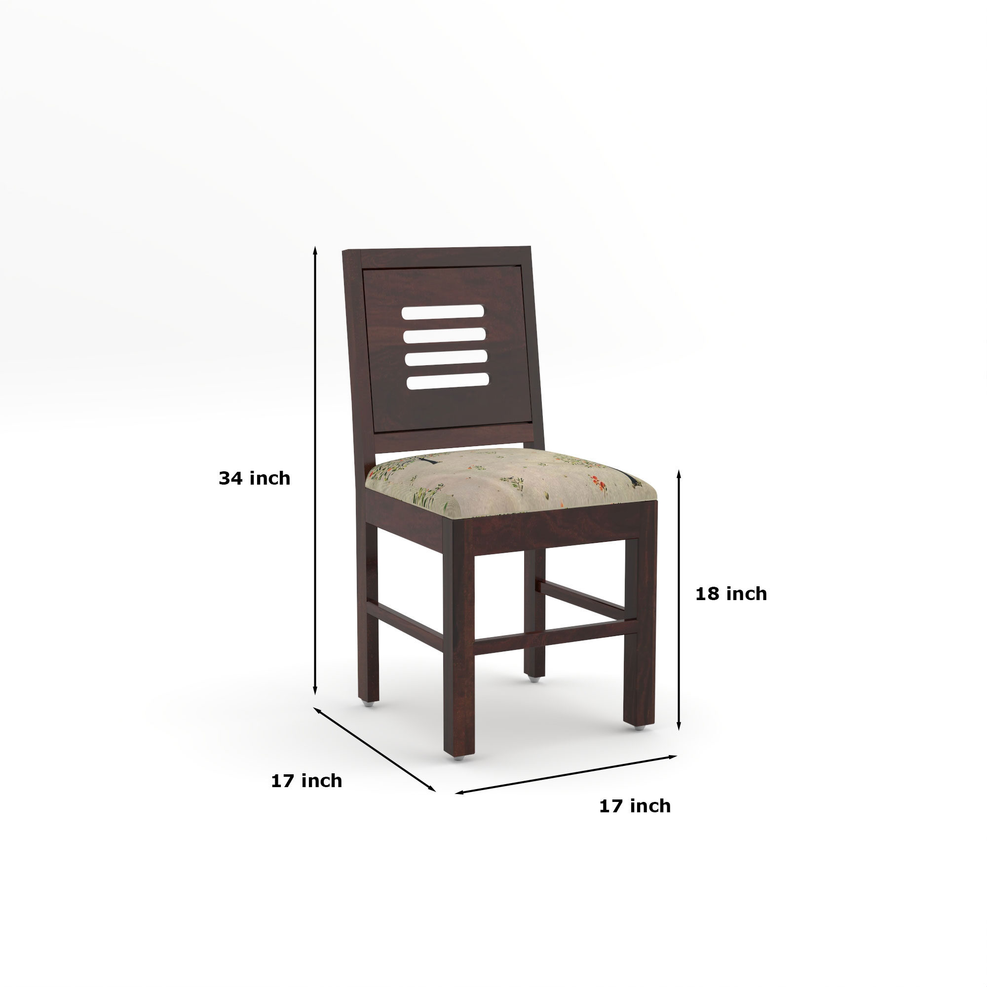 RetroVesta Wooden Dining Chairs Set of 2 with Cushion Seat Sheesham Wood Chairs with Premium Beige Floral Print Upholstery, Wooden Chairs for Dining Room, Living Room & Office Dark Brown