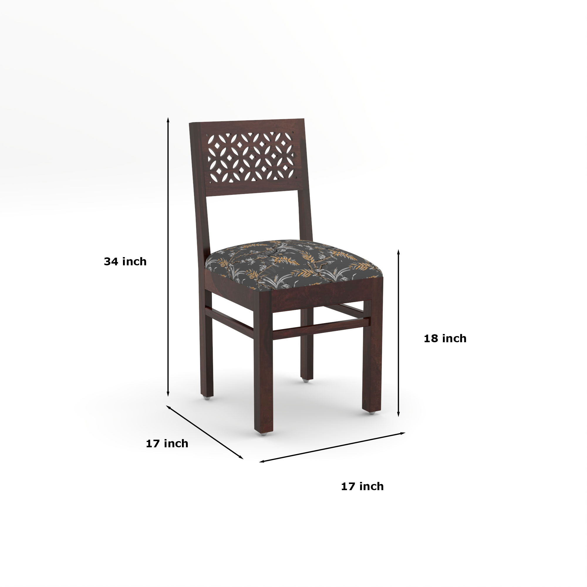 RetroVesta Sheesham Wood Dining Chair Set of 2 | Wood Dining Chairs with Cushions | Velvet Upholstered Floral Leaf Fabric in Dark Shade | Wooden Dining Chairs for Living Room, Dining Room, Dark Brown