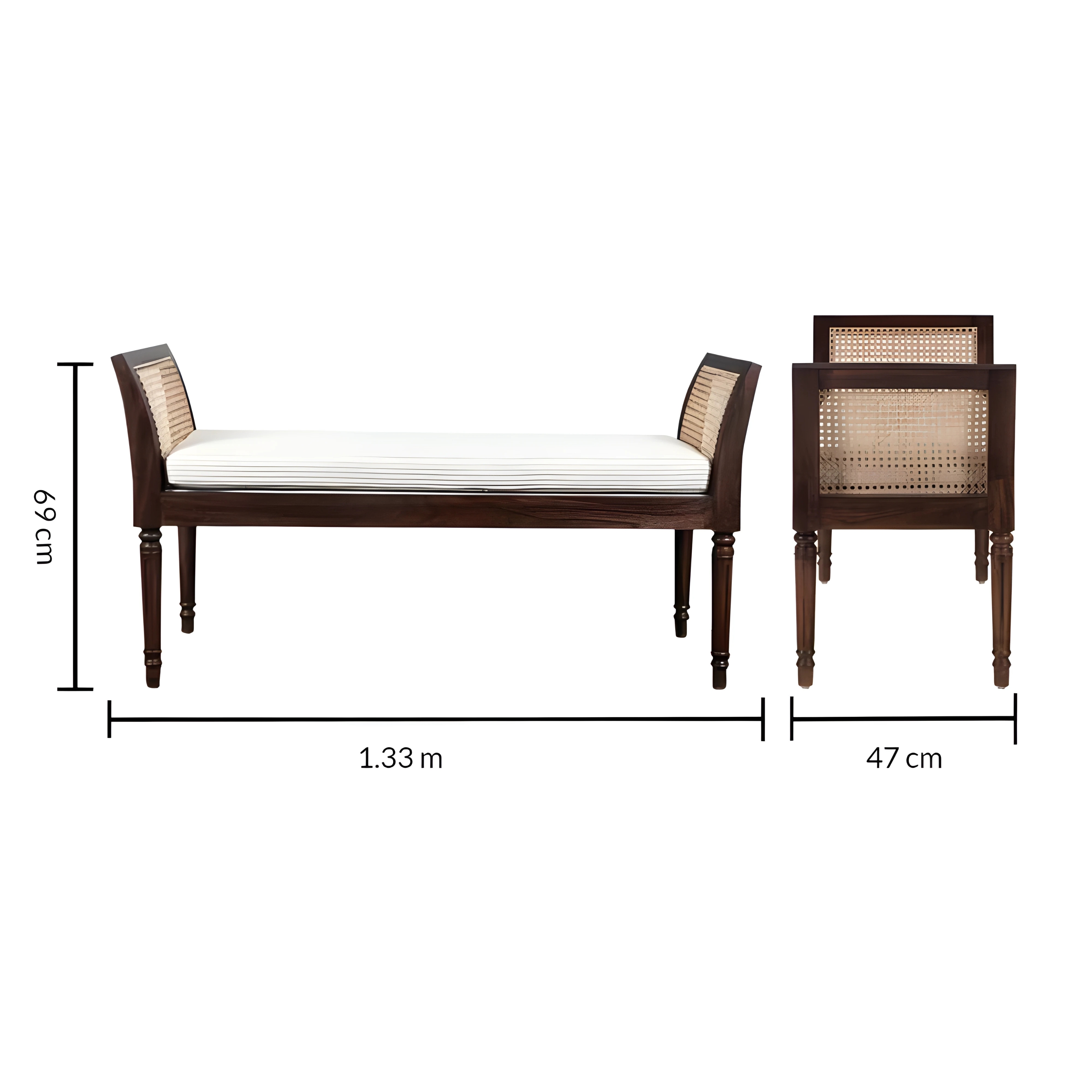 RetroVesta Wooden Bench with Cane Sides