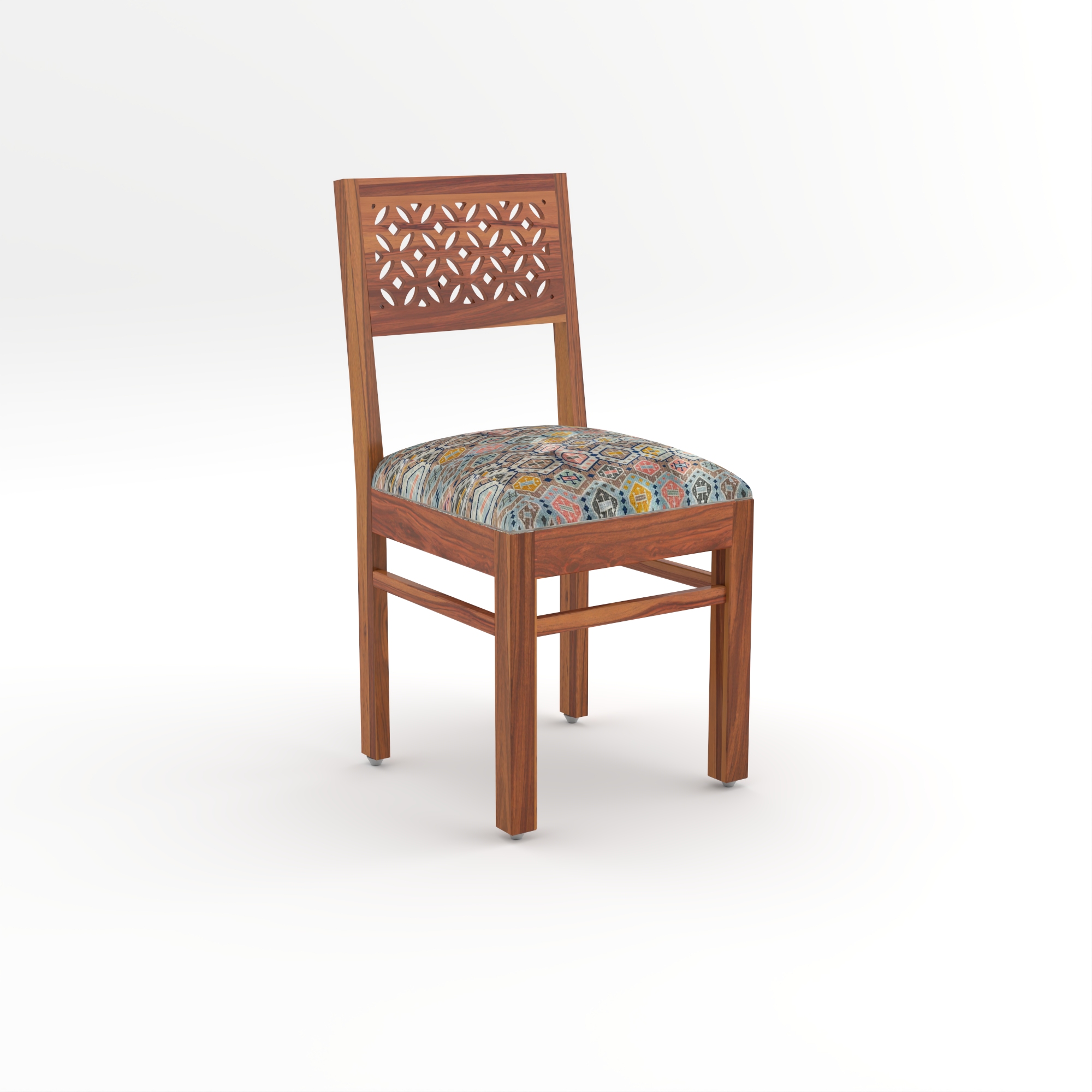 RetroVesta Sheesham Wood Dining Chair Set of 2 | Wood Dining Chairs with Cushions | Velvet Upholstered Mosaic Printed Fabric | Wooden Dining Chairs for Living Room, Dining Room, Light Brown