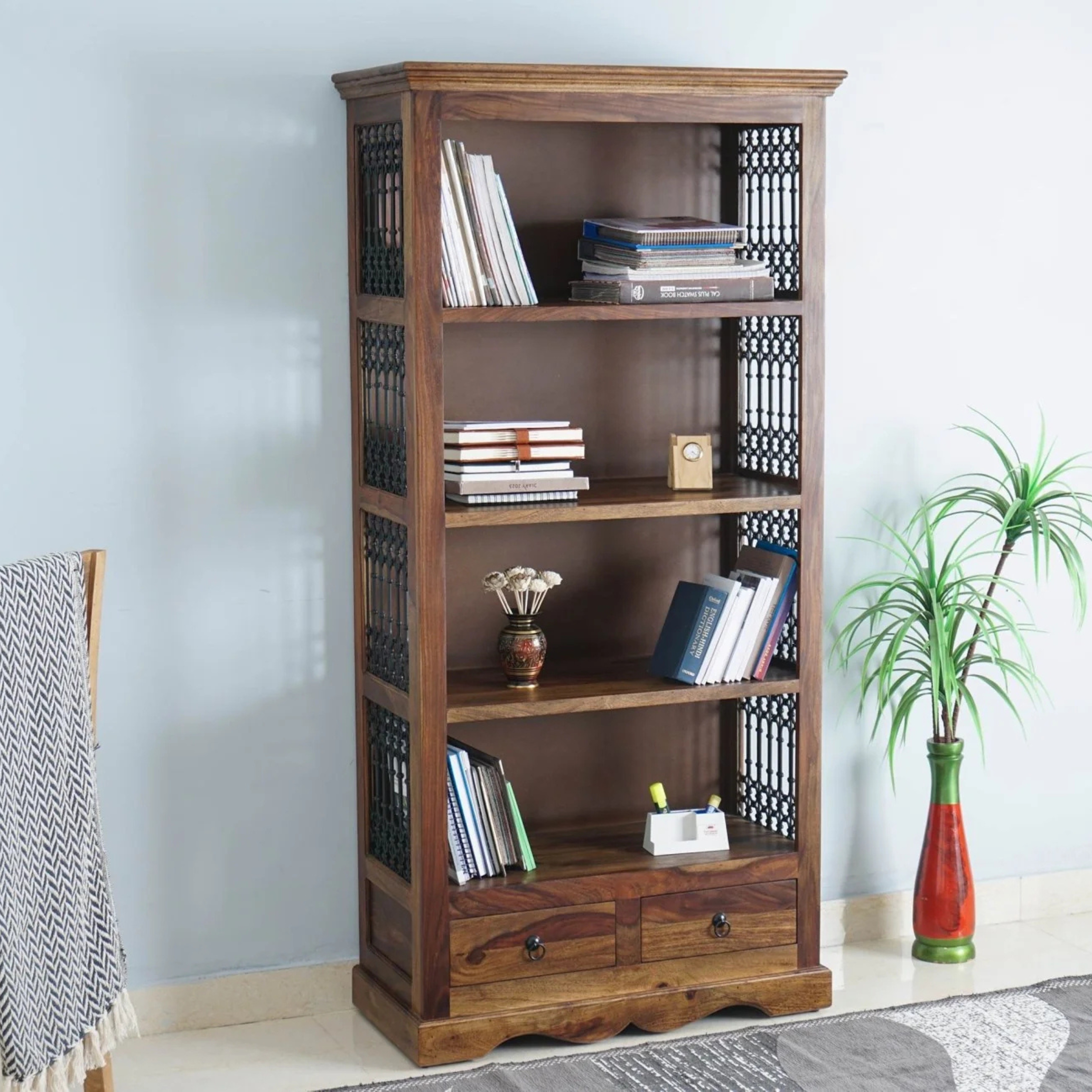 RetroVesta Wooden Bookshelf with Drawers