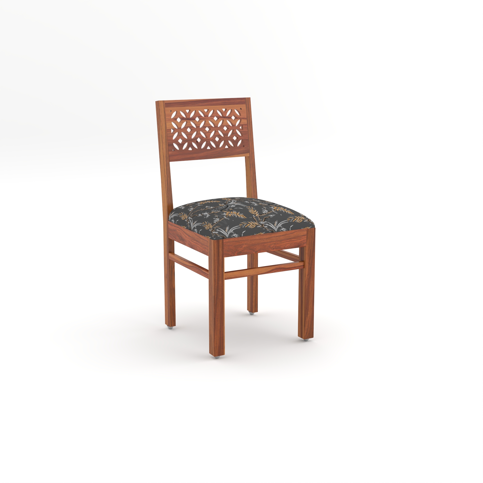 RetroVesta Sheesham Wood Dining Chair Set of 2 | Wood Dining Chairs with Cushions | Velvet Upholstered Floral Leaf Fabric in Dark Shade | Wooden Dining Chairs for Living Room, Dining Room, Light Brown