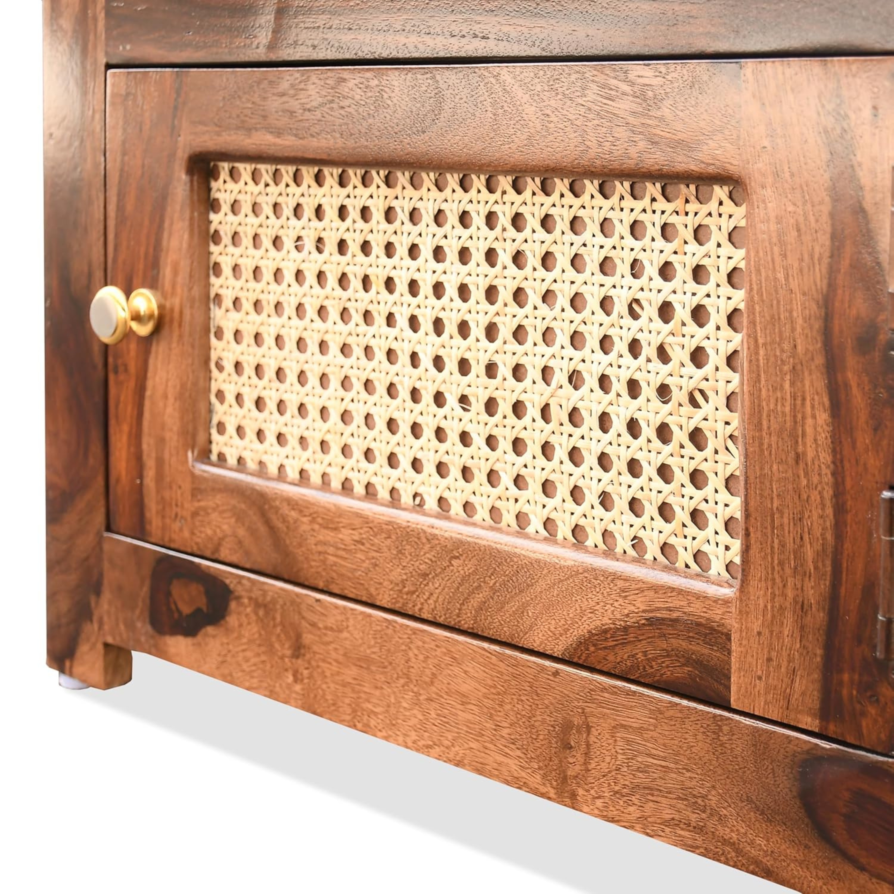 RetroVesta Wooden Nightstand with Cane Panel