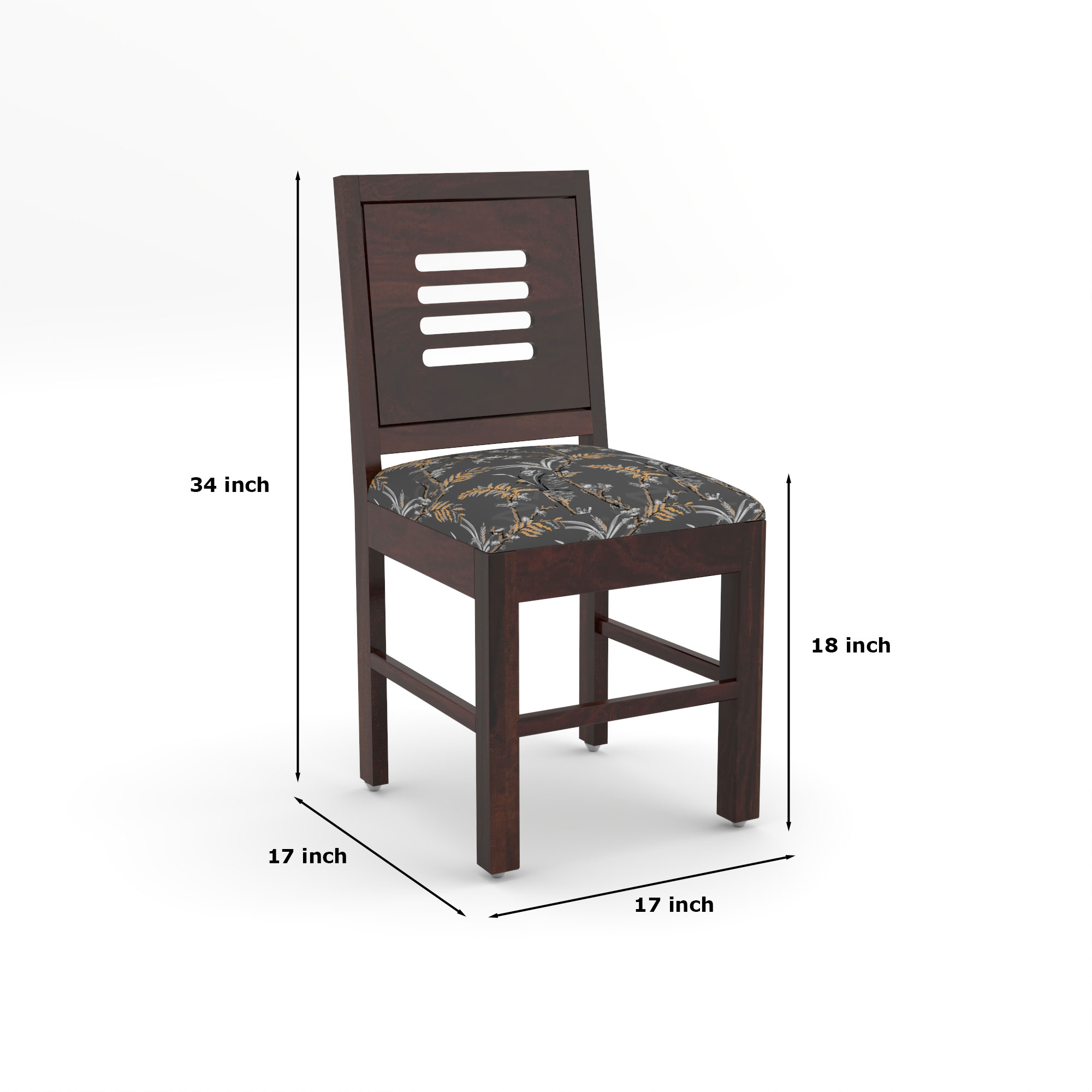 RetroVesta Wooden Dining Chairs Set of 2 with Cushion Seat Sheesham Wood Chairs with Premium Grey Floral Leaf Print Upholstery, Wooden Chairs for Dining Room, Living Room & Office Dark Brown