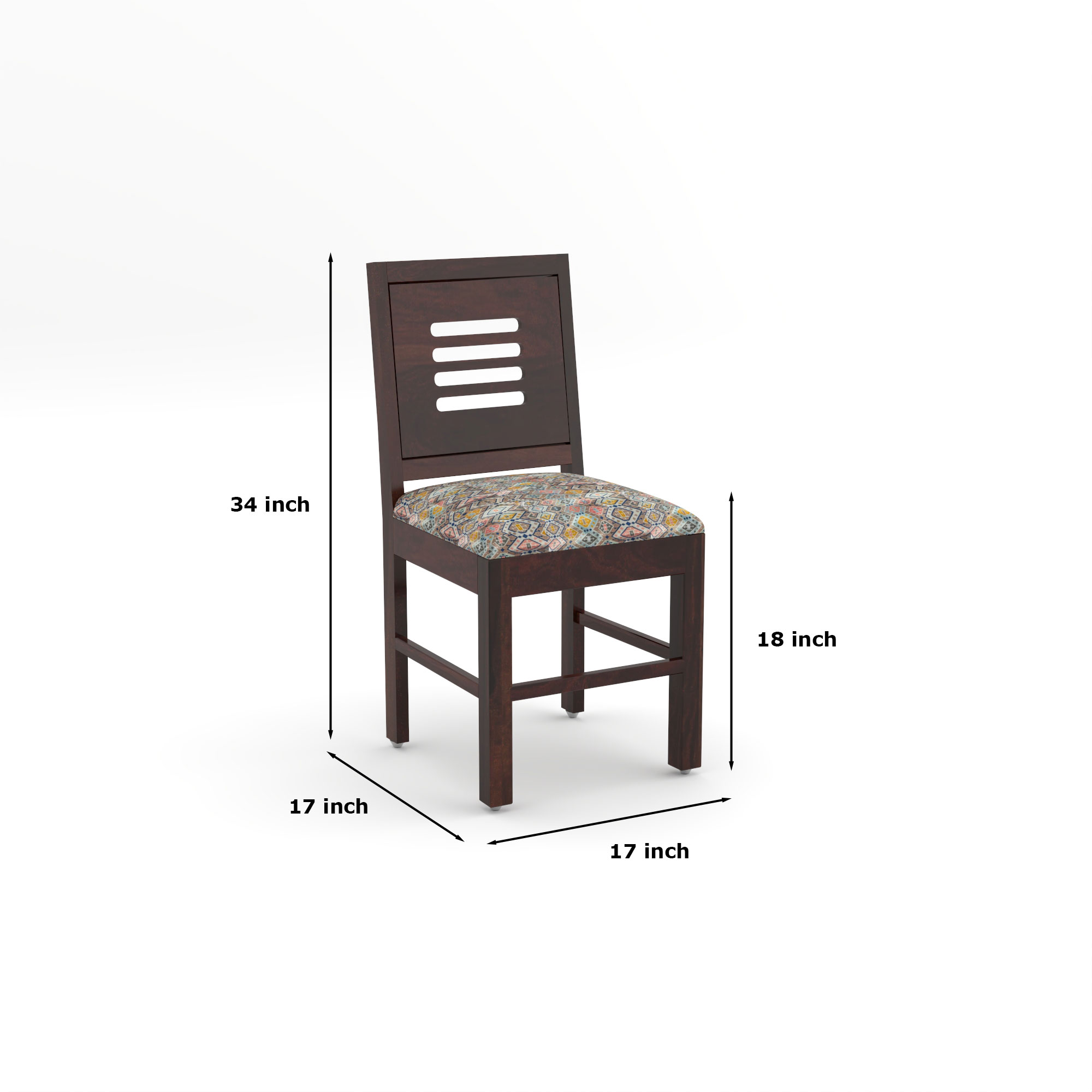 RetroVesta Wooden Dining Chairs Set of 2 with Cushion Seat ? Sheesham Wood Chairs with Premium Multicolor Abstract Geometric Print Upholstery, Chairs for Dining Room, Living Room & Office Dark Brown
