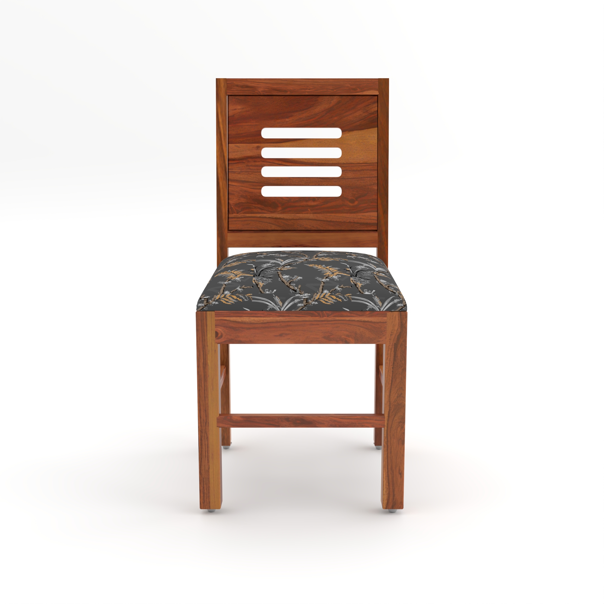 RetroVesta Wooden Dining Chairs Set of 2 with Cushion Seat ? Sheesham Wood Chairs with Premium Grey Floral Leaf Print Upholstery, Wooden Chairs for Dining Room, Living Room & Office Light Brown