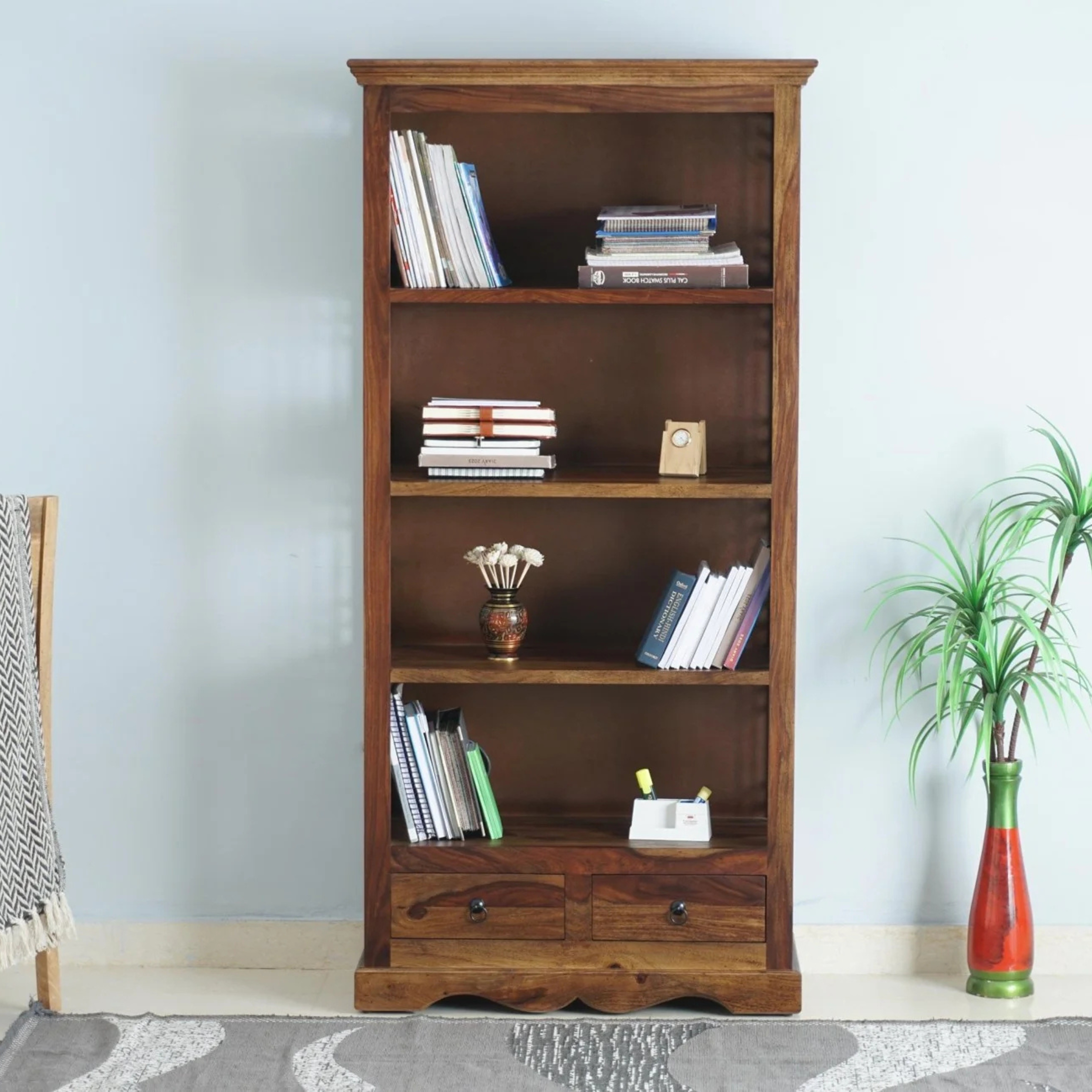 RetroVesta Wooden Bookshelf with Drawers