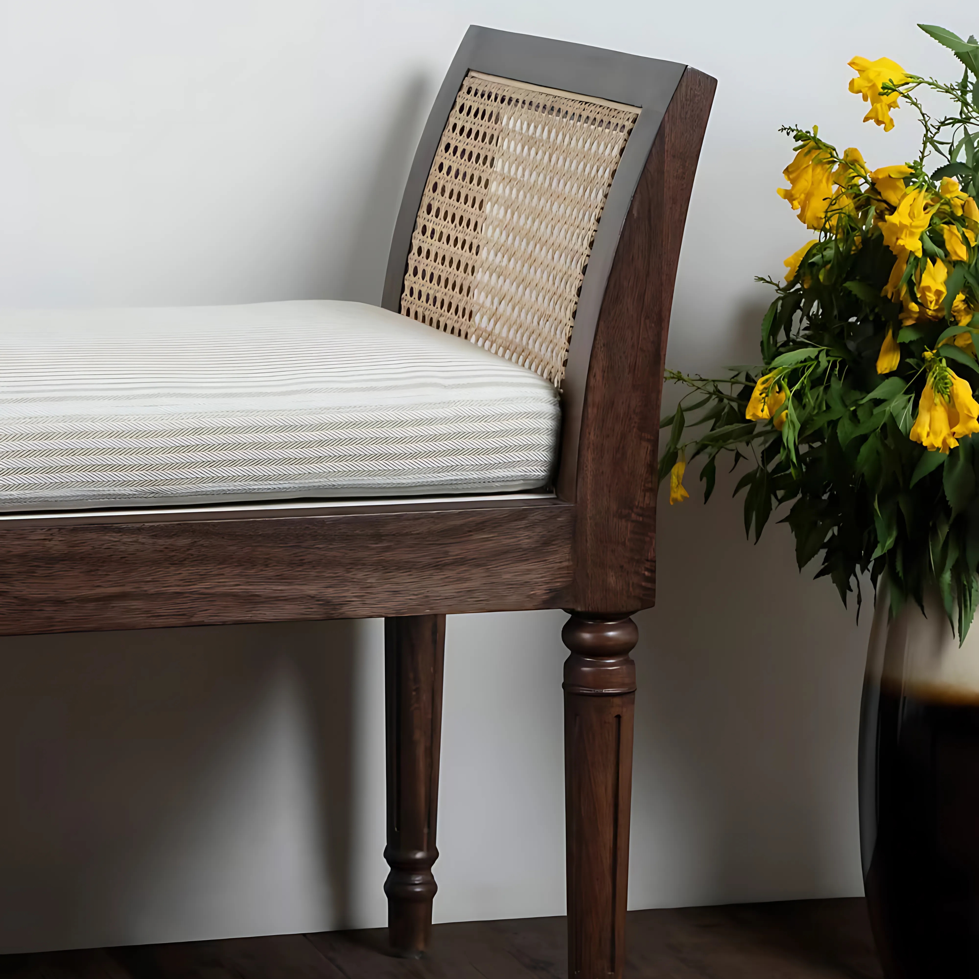 RetroVesta Wooden Bench with Cane Sides