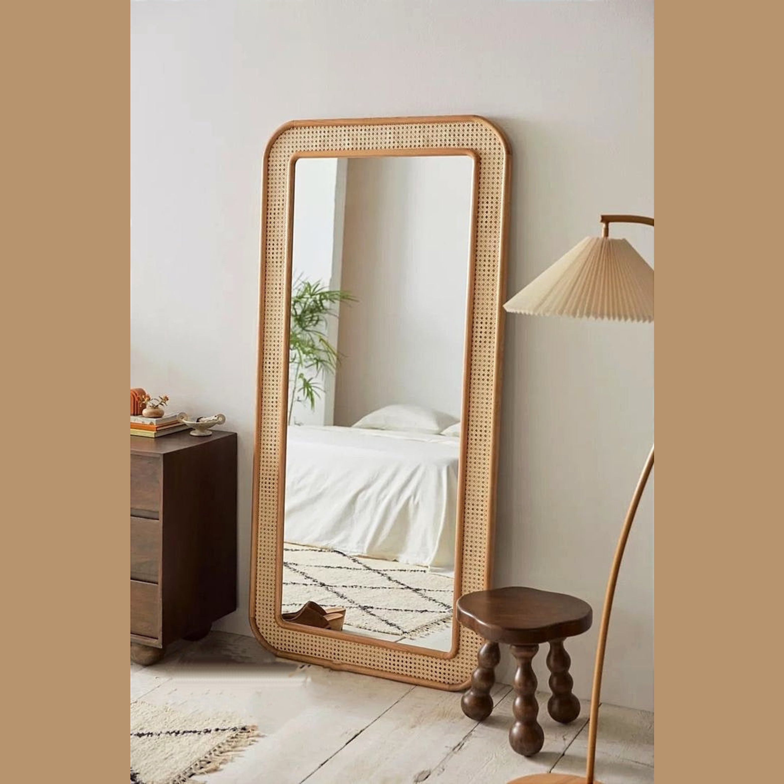 RetroVesta Full-Length Rattan-Framed Mirror 3x6 feet Rattan Boho Handcrafted